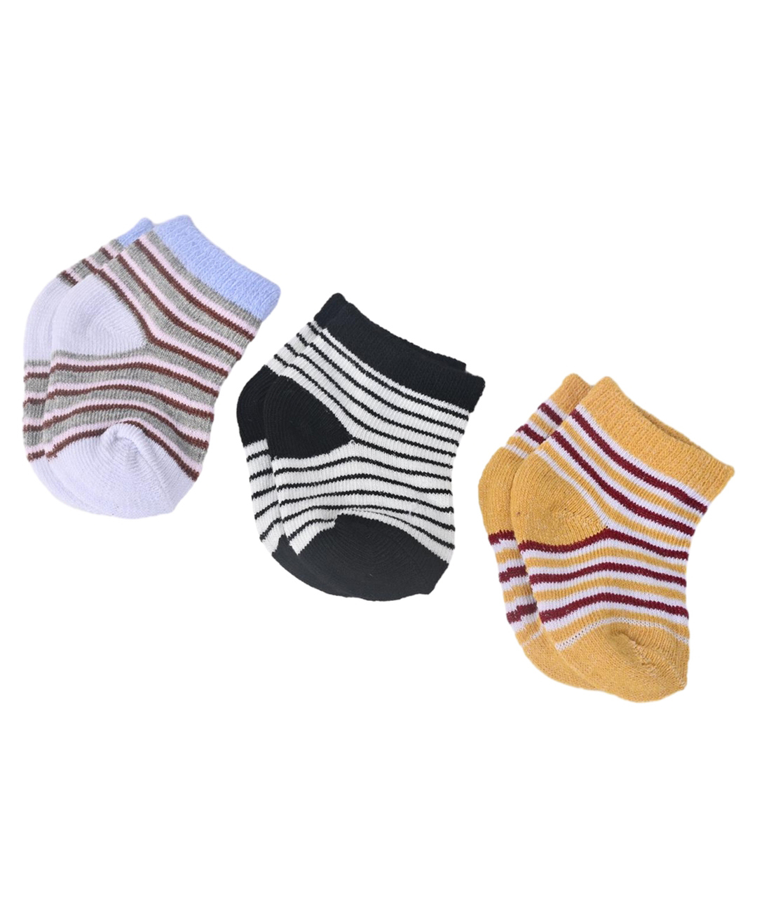 Kid-O-World Cotton Knit Pack Of 3 Striped Socks - Multi Colour-picture-18