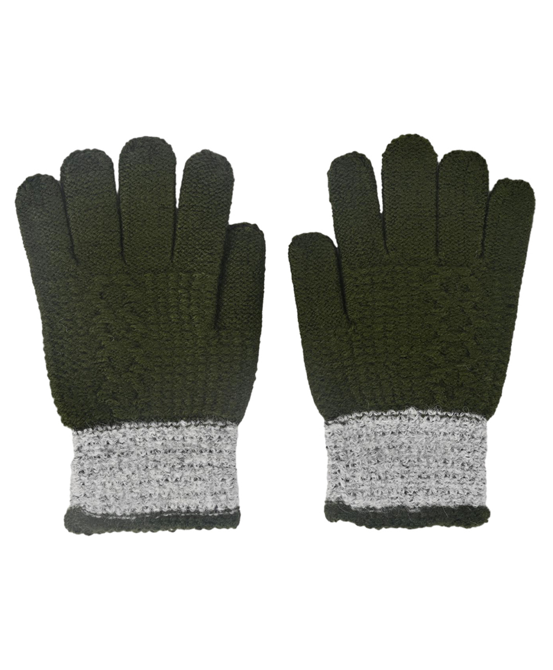 Kid-O-World Knit Colour Blocked Gloves - Dark Green-image-24
