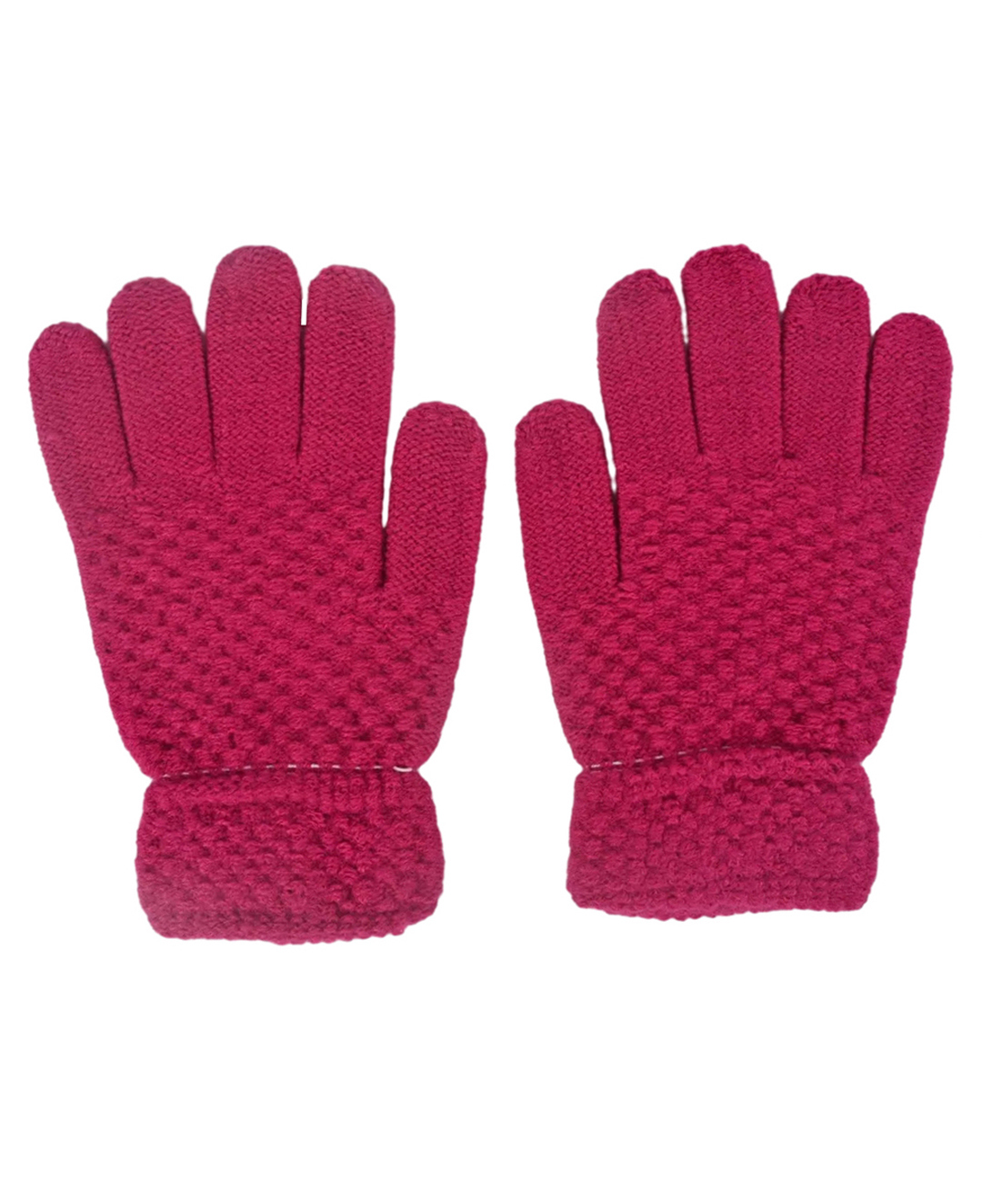 Kid-O-World Knit Self Designed Gloves - Dark Pink