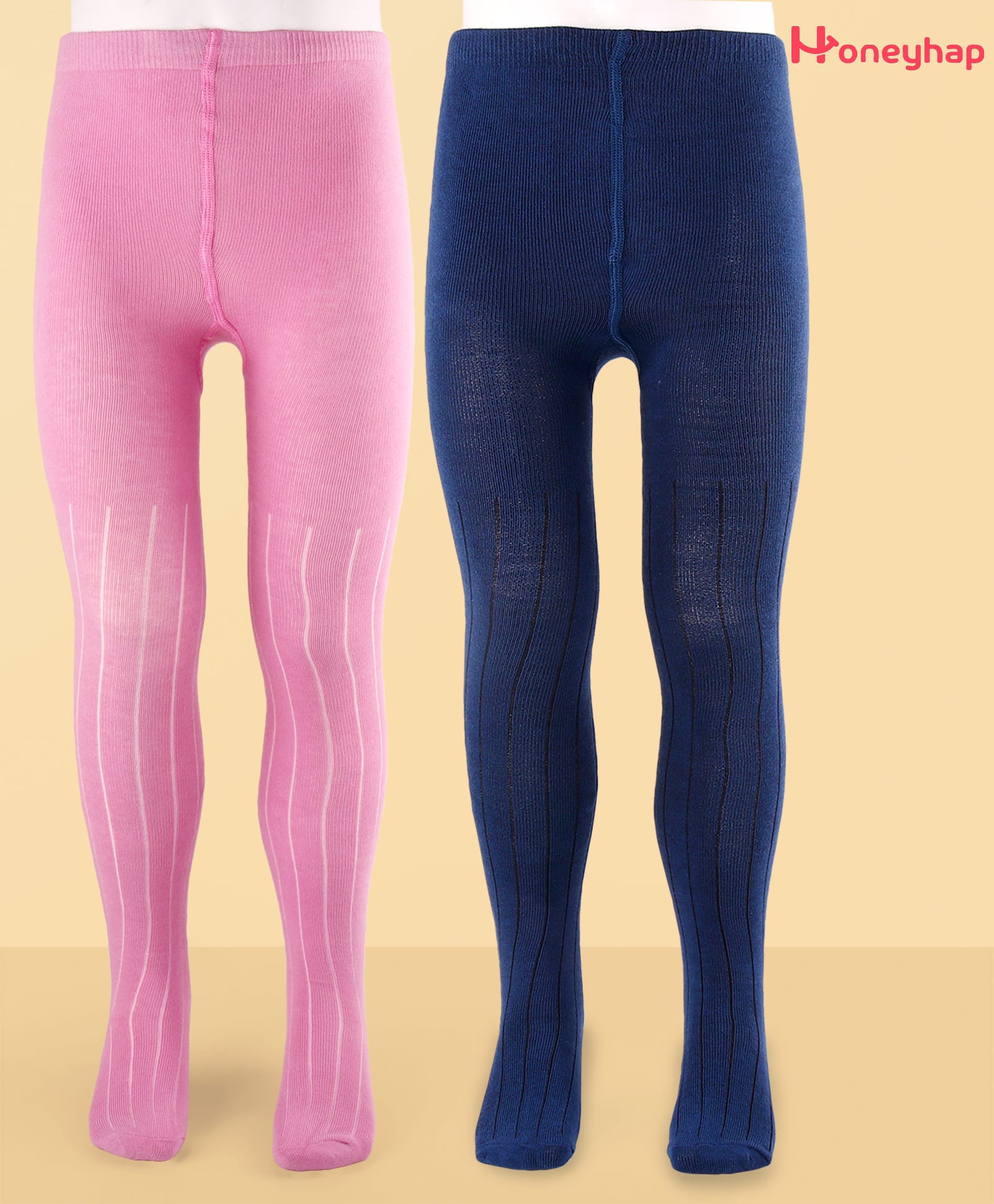 Honeyhap Premium Cotton Knit Bio Finish Footed Tights Pack of 2 - Crystle Pink & Navy Peony-image-44