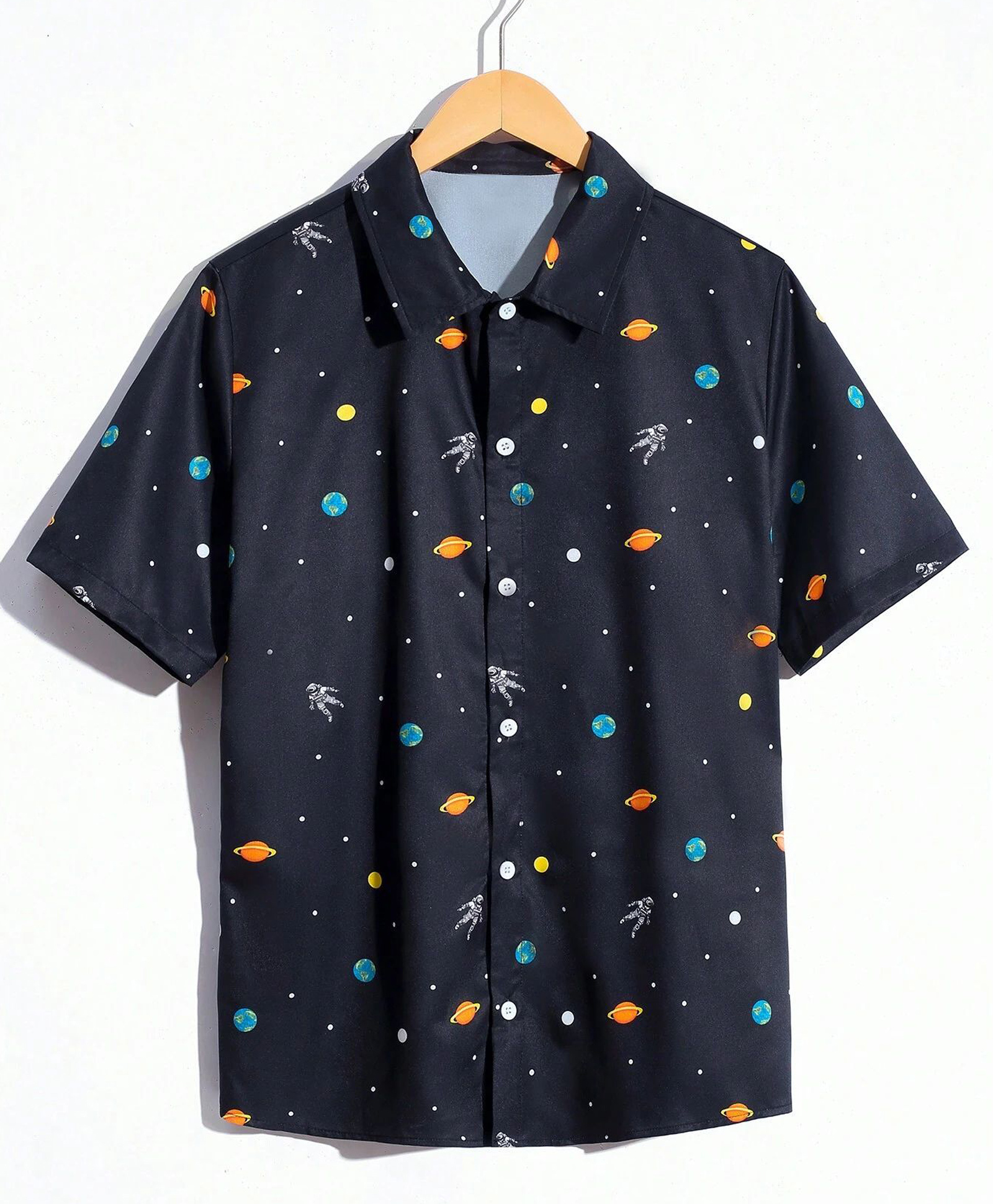 tior Woven Half Sleeves Space Theme Printed Shirt - Navy Blue-image-36