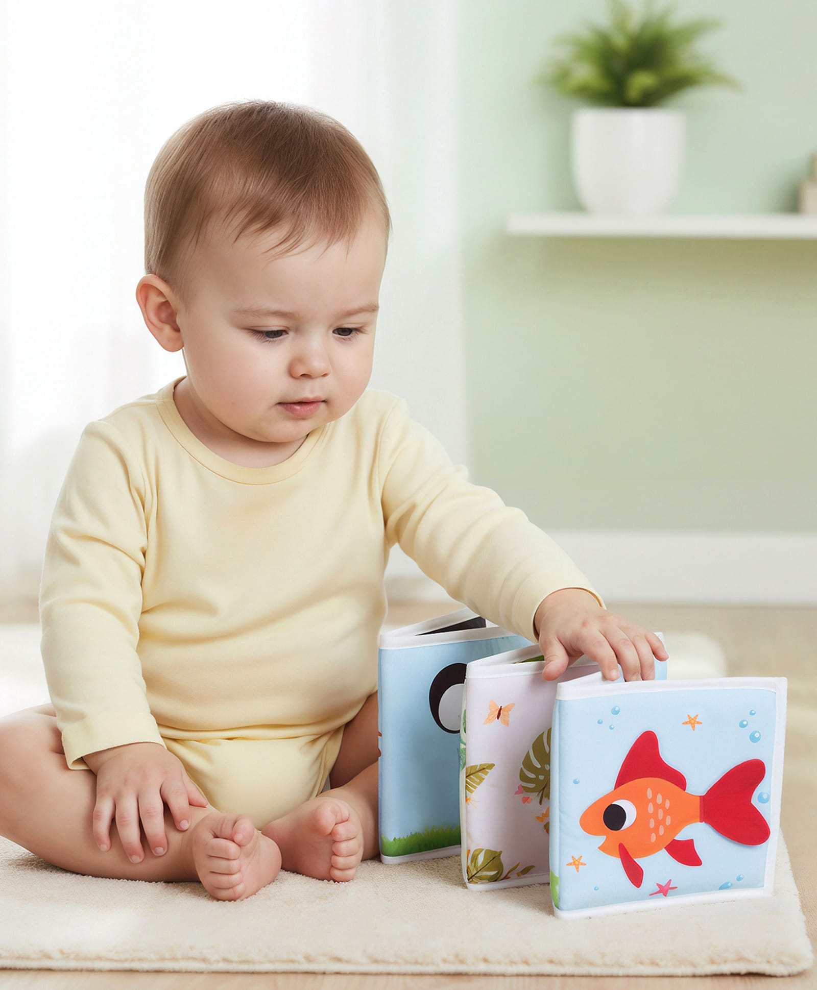 Fish Pram Book for Babies with High Contrast and Colorful Pages| Crinkle Sound, Soft Mirror & Sensory Textures| Early Learning| Baby Safe Washable & Tear Resistant Material| Bath Time Fun