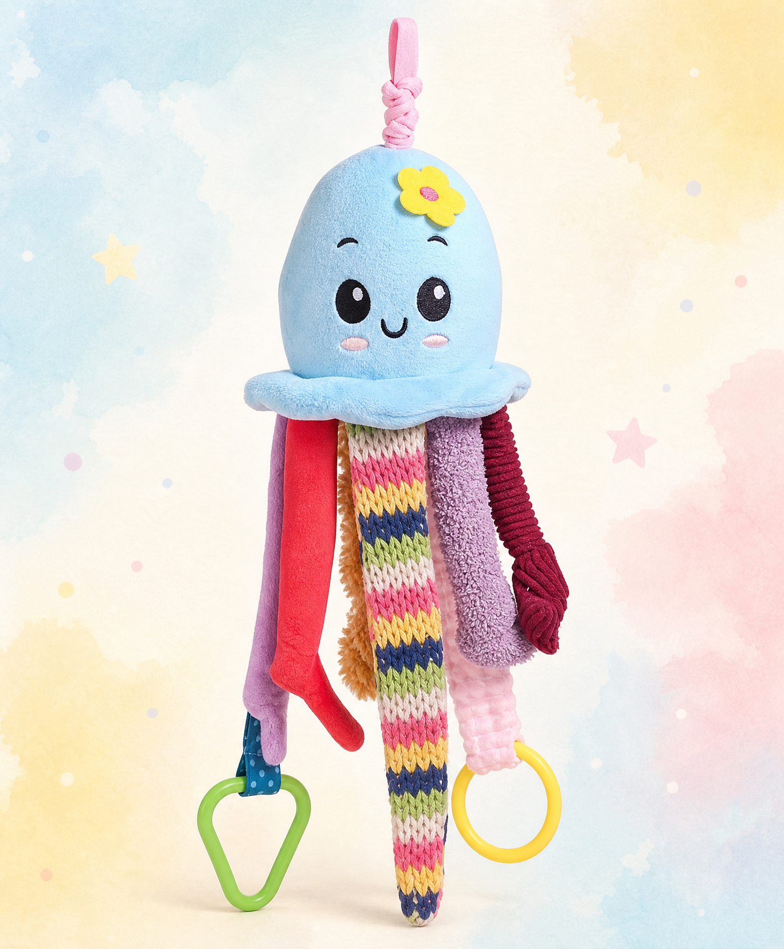 Babyhug Octopus Activity Soft Toy for Babies with Spring Action Pull String| Teether, Crinkle Sound Ribbon, Multi-Texture Sensory Strings| Hanging Design for Stroller/Crib| Toddler Gifting Option-picture-38