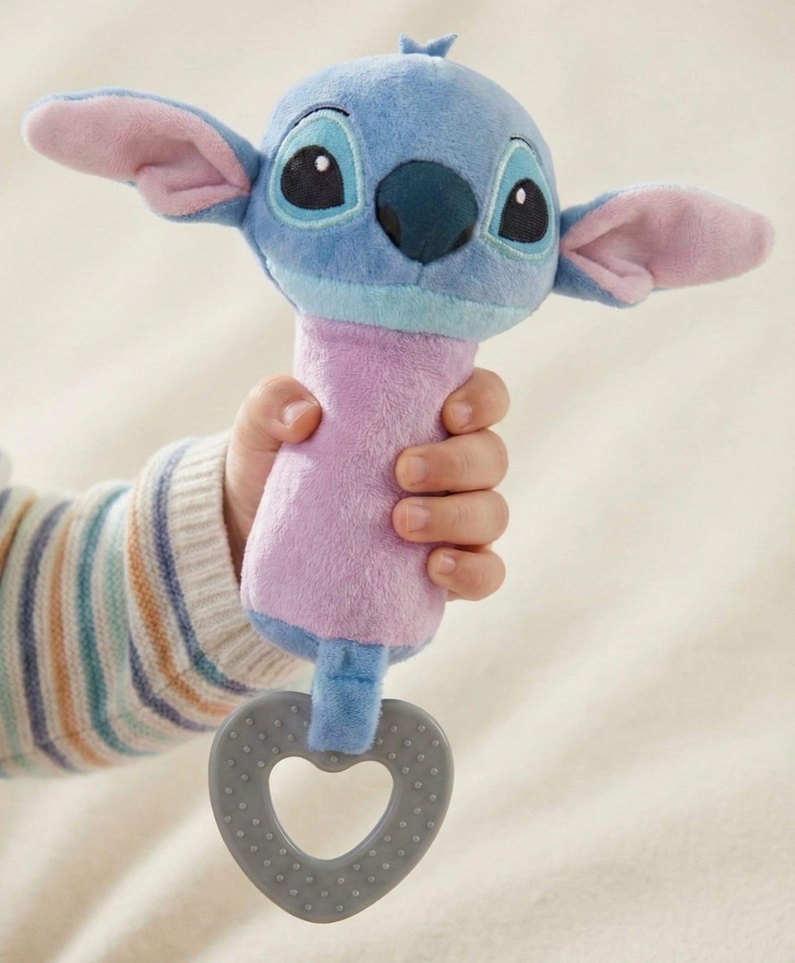 Babyhug Disney Stitch Soft Rattle Toy with Squeeze Sound & Teether| Plush Easy-Grip Sensory Toy for Babies| Supports Teething, Fine Motor Skills & Early Development| BIS Certified