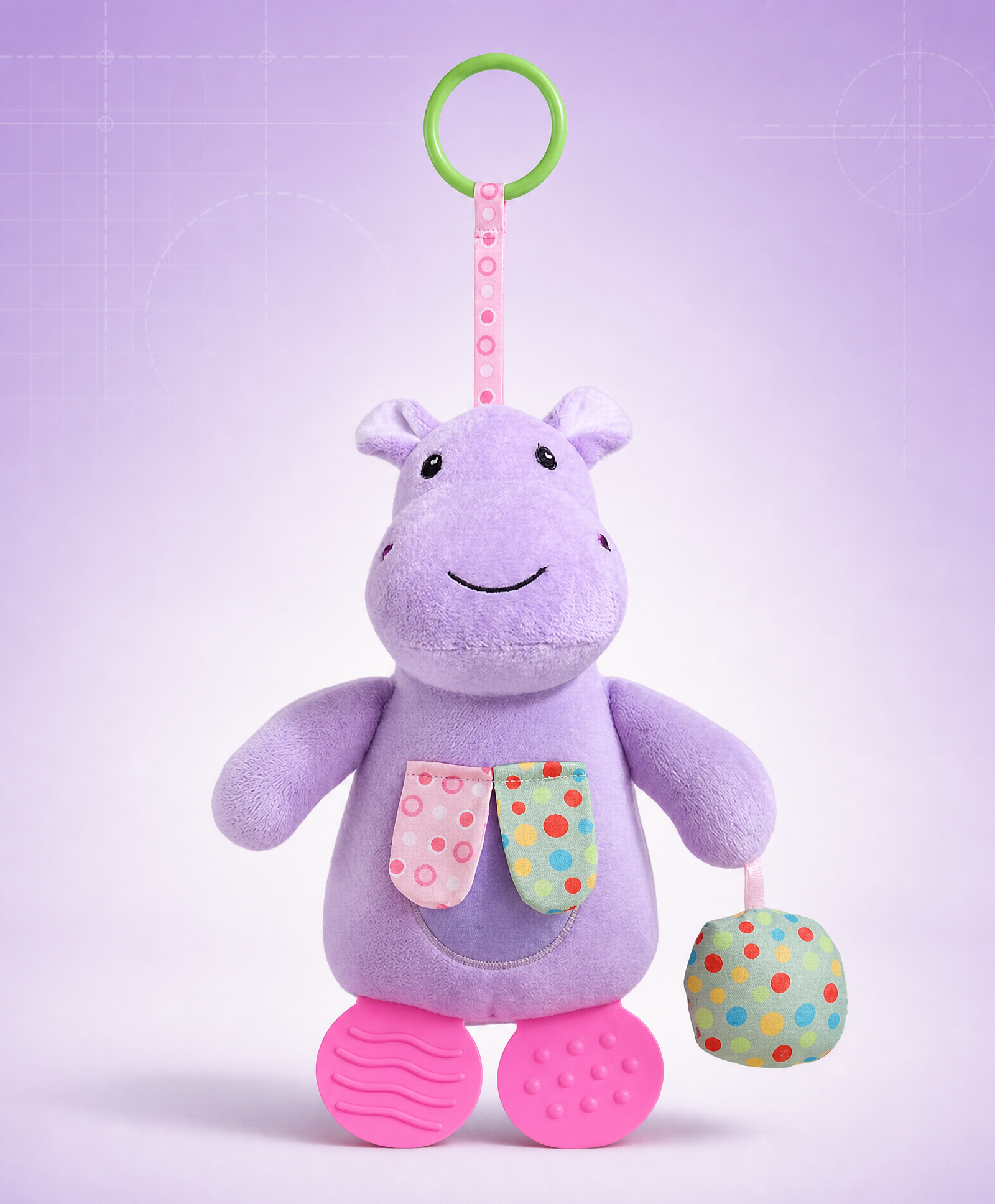 Babyhug Hippo Activity Plush Toy with Teether Legs, Crinkle Fabric & Squeeze Ball - Purple| Soft Sensory Toy for Babies| Non-Toxic Cuddly Soft Toy| Ideal Gift for Infants - Height 22.5 cm-picture-10