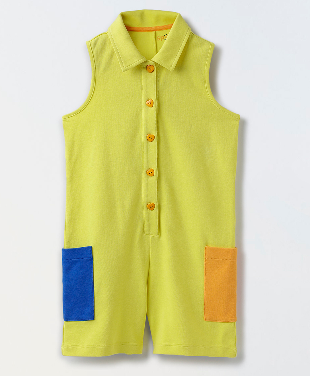 Spunkies Cotton Woven Sleeveless Solid Jumpsuit - Yellow-picture-10