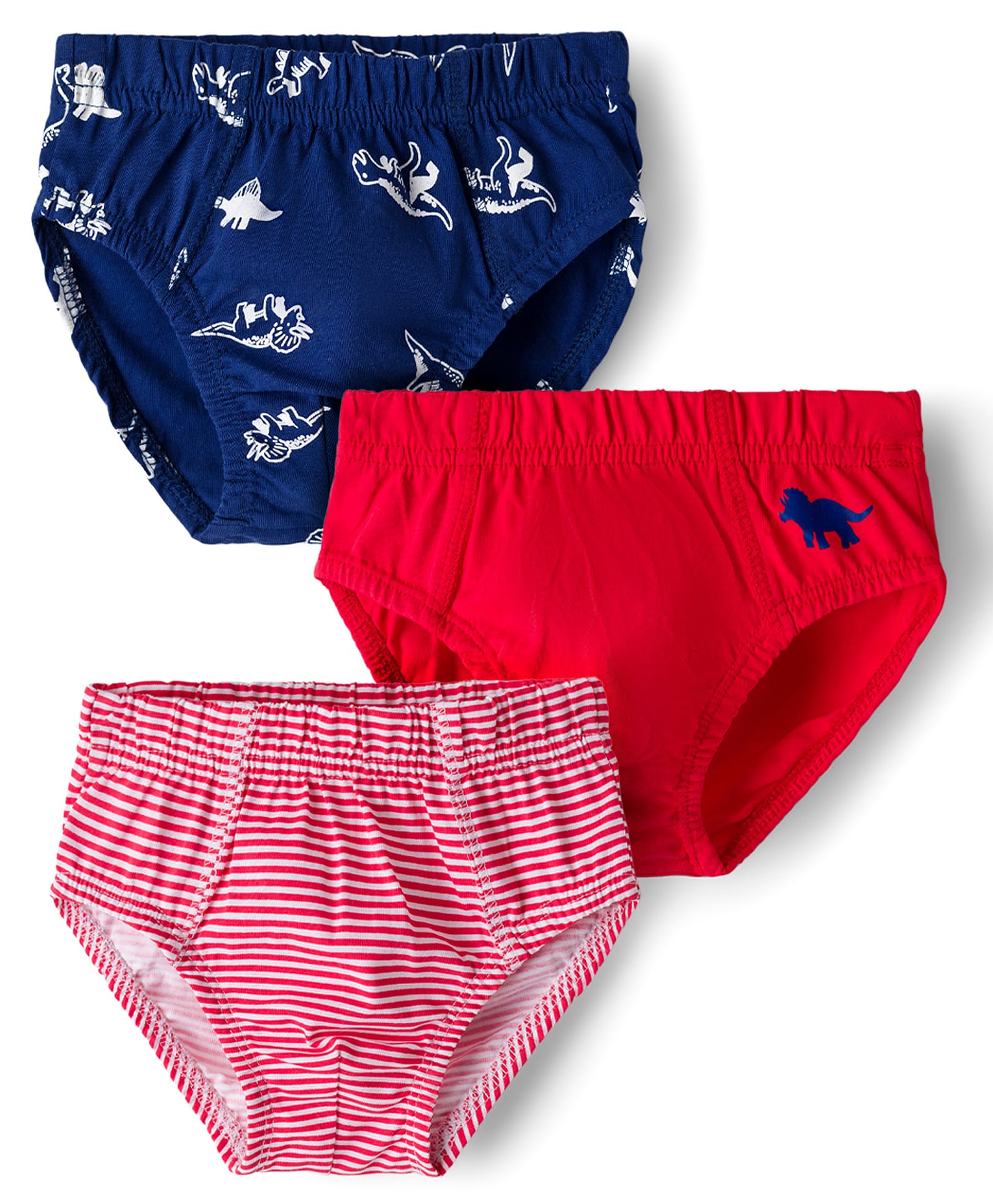 Kookie Kids Cotton Spandex Knit Briefs With Dino Print Pack Of 3 - Red Navy Blue & Pink-image-1