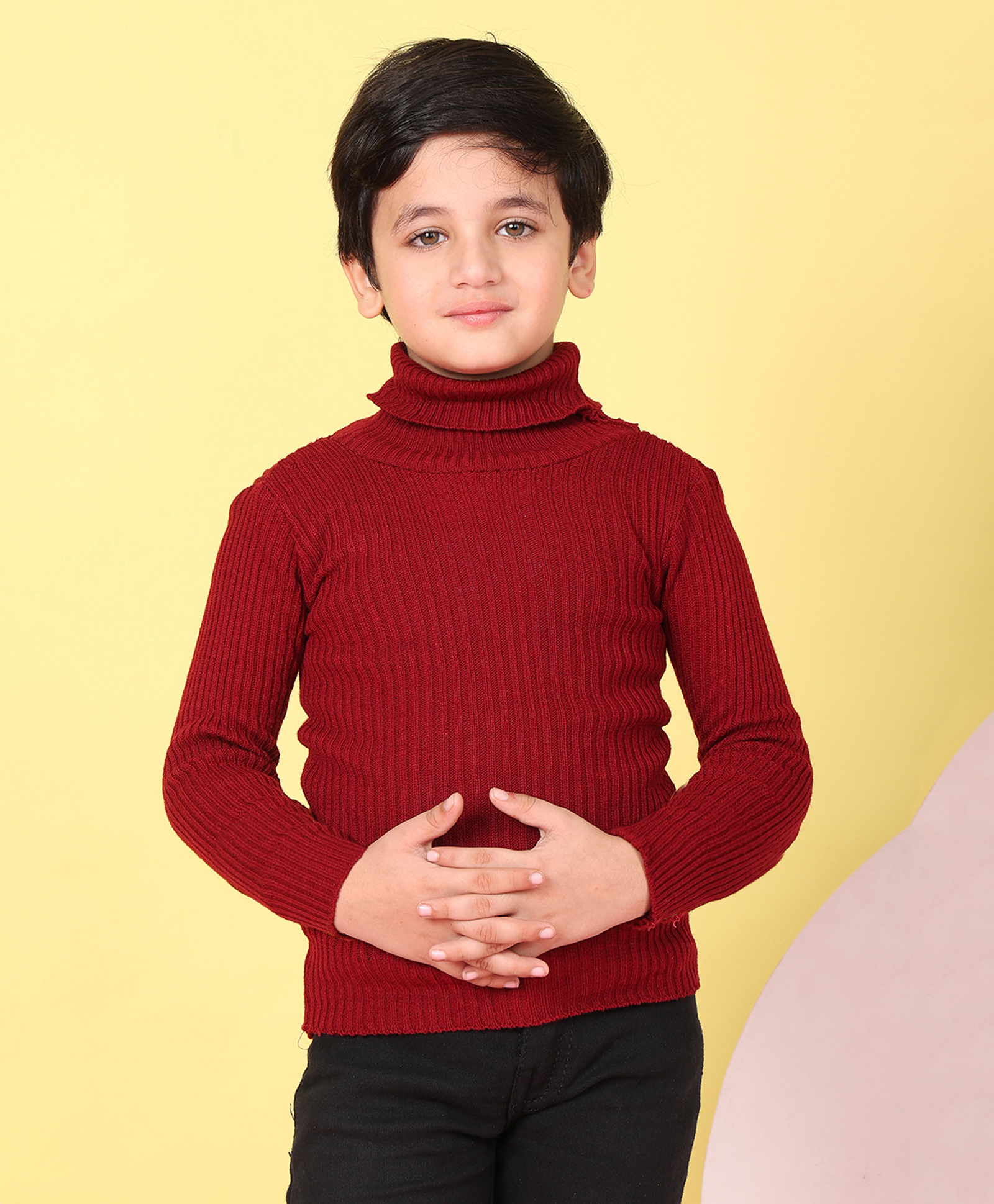 Superminis Woollen Knit Full Sleeves Ribbed Skivi Sweater - Maroon-picture-33
