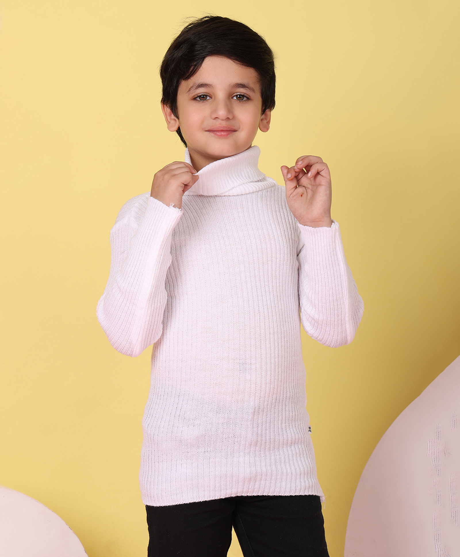 Superminis Woollen Knit Full Sleeves Ribbed Skivi Sweater - Off White-picture-42