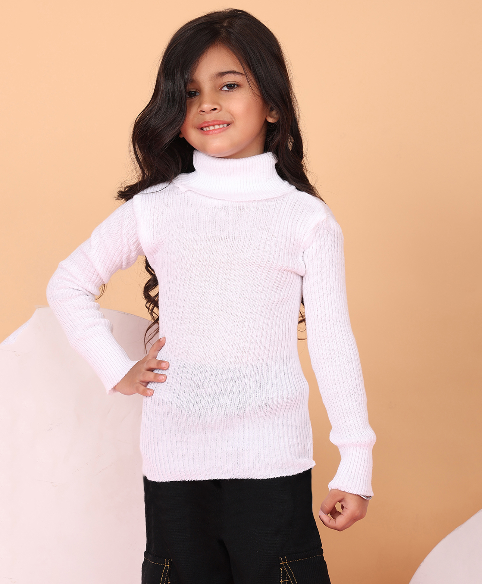 Superminis Woollen Knit Full Sleeves Ribbed Skivi Sweater - Off White-image-17