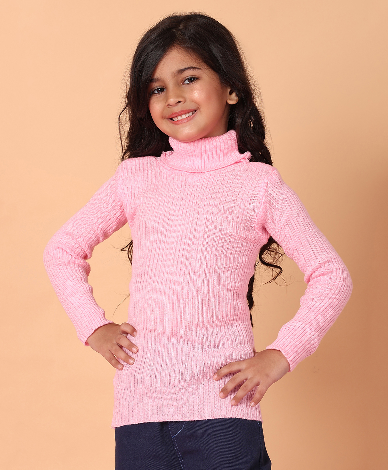Superminis Woollen Knit Full Sleeves Ribbed Skivi Sweater - Baby Pink-picture-4