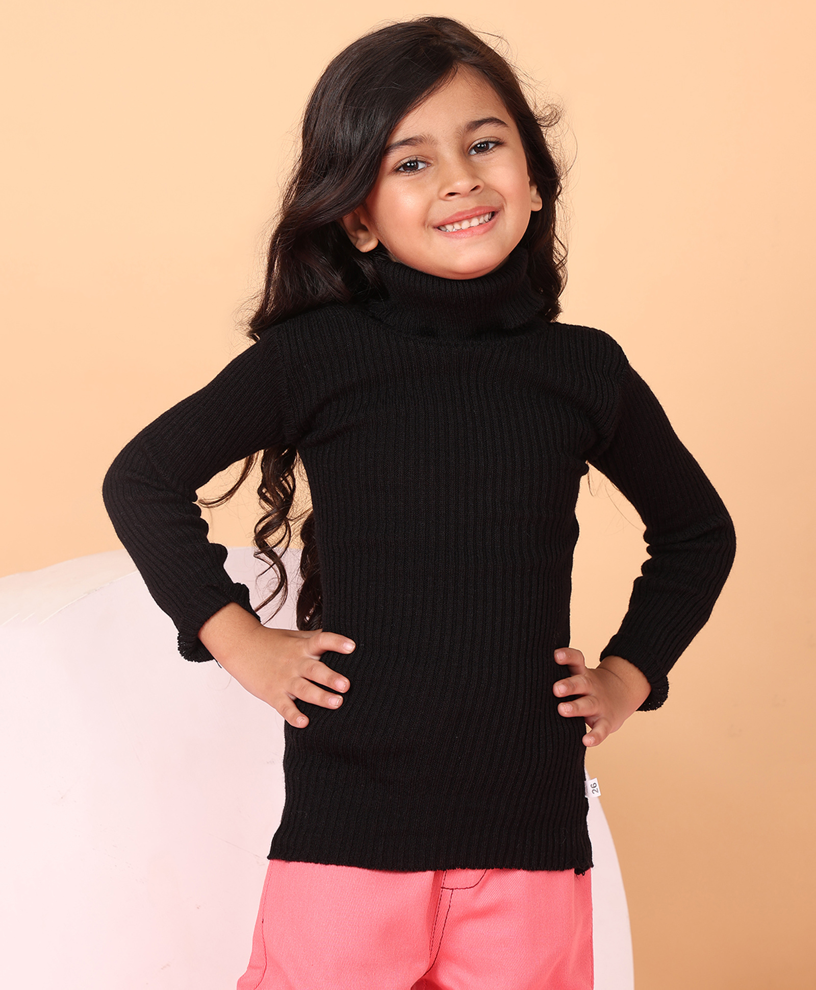 Superminis Woollen Knit Full Sleeves Ribbed Skivi Sweater - Black-picture-25
