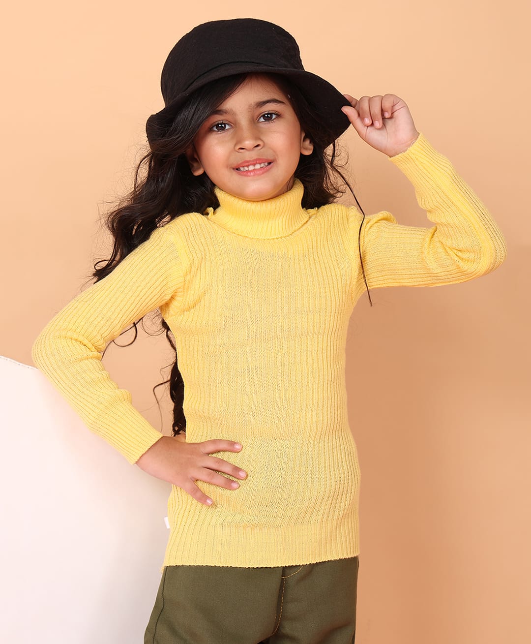Superminis Woollen Knit Full Sleeves Ribbed Skivi Sweater - Yellow-picture-47