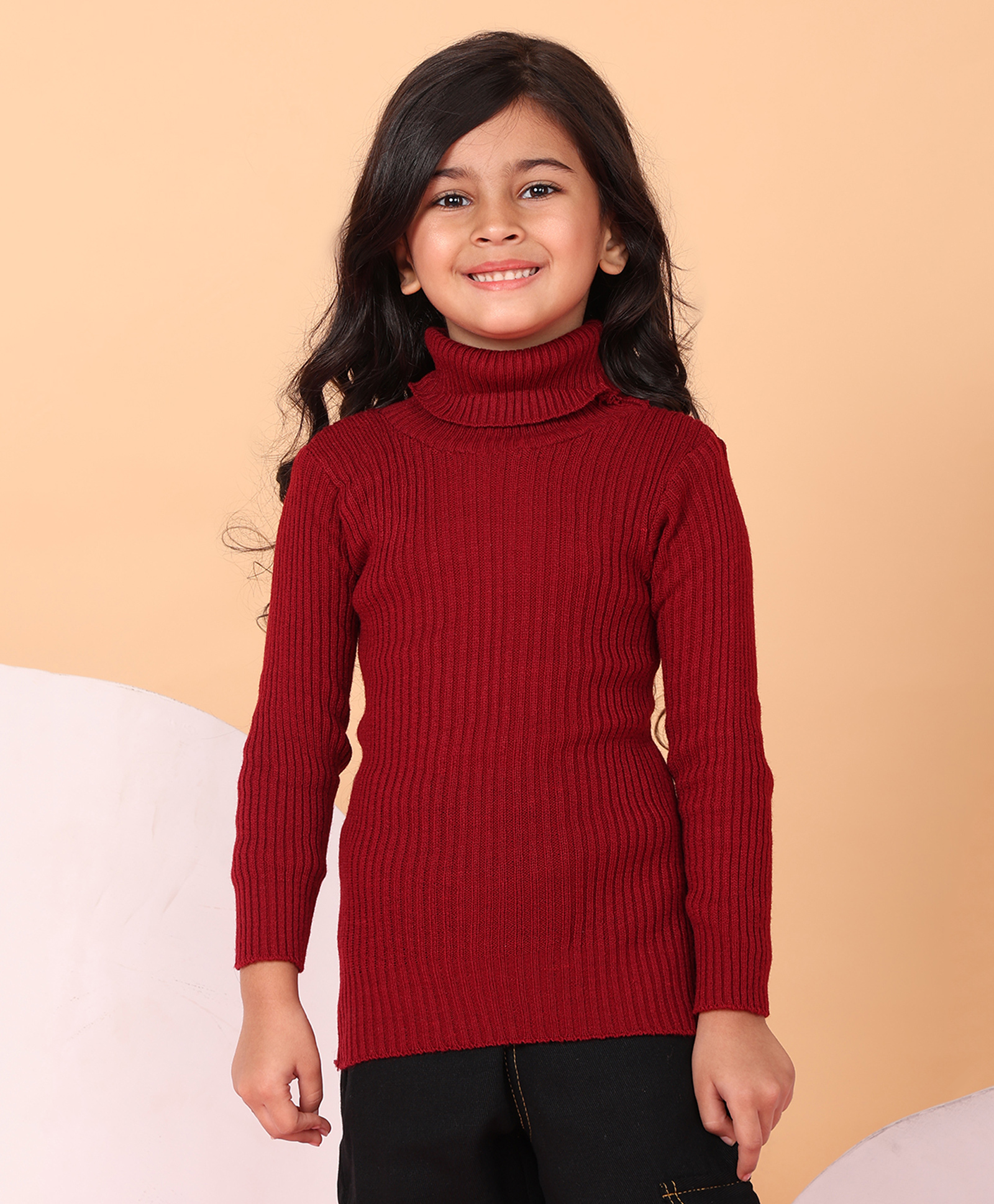 Superminis Woollen Knit Full Sleeves Ribbed Skivi Sweater - Maroon-picture-23