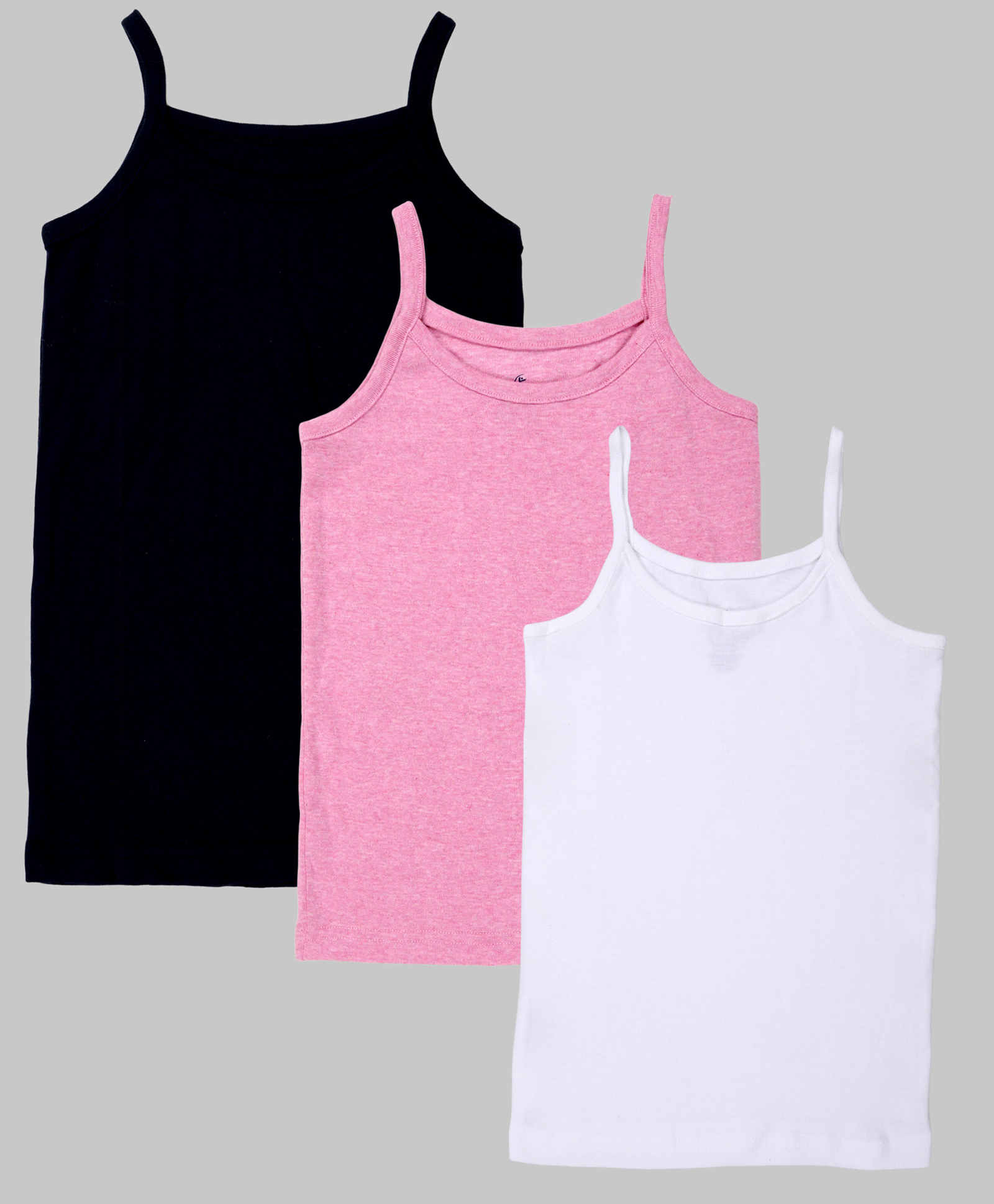 Kiddopanti Cotton Knit Pack Of 3 Sleeveless Solid Camisoles - Pink Melange & Black & White-image-25