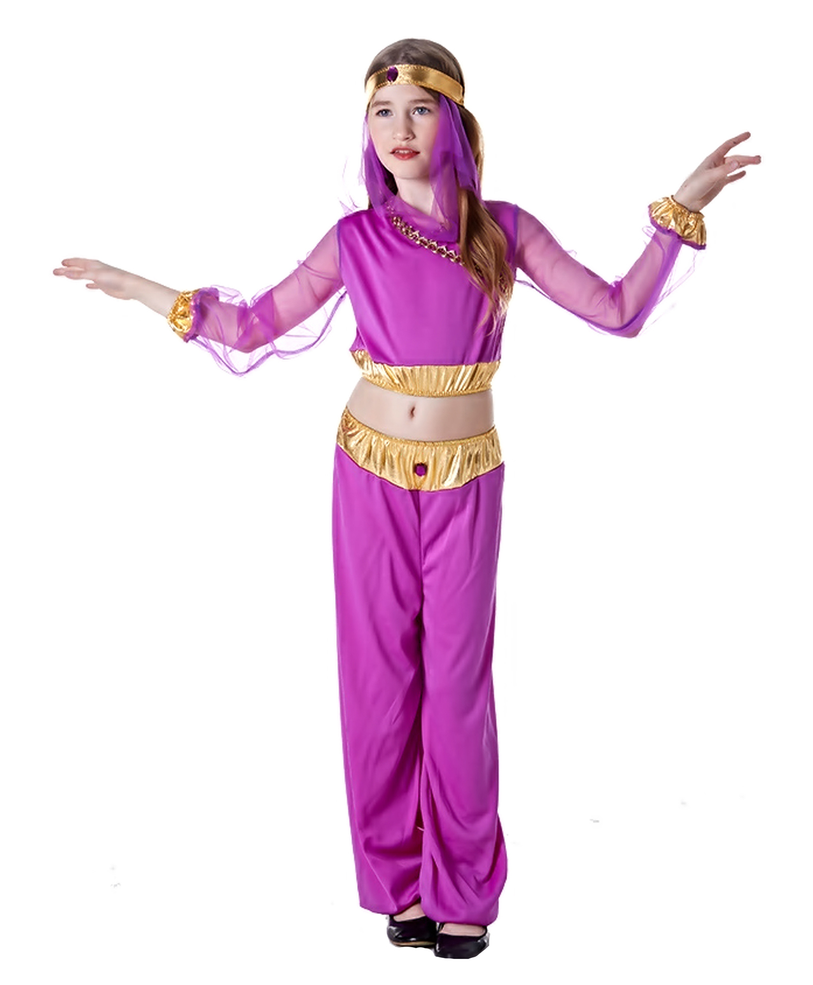 Little Surprise Box Halloween Theme Arabian Princess Costume Set With Forehead Gear - Purple-image-18