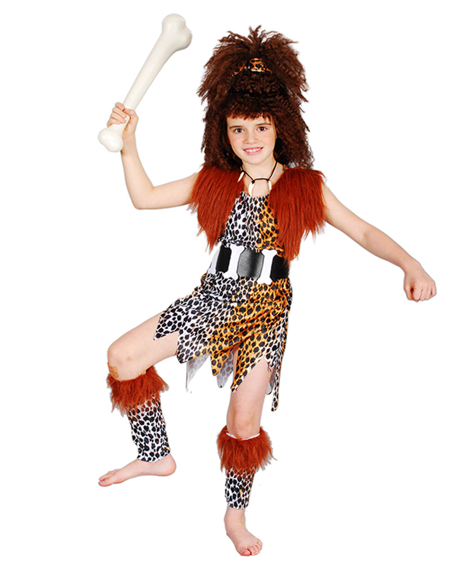 Little Surprise Box Blended Halloween Theme Full Sleeves Stone Age Boy Costume Set With Neck Piece Head Tie Up & Leg Bands - Multi Colour-image-17