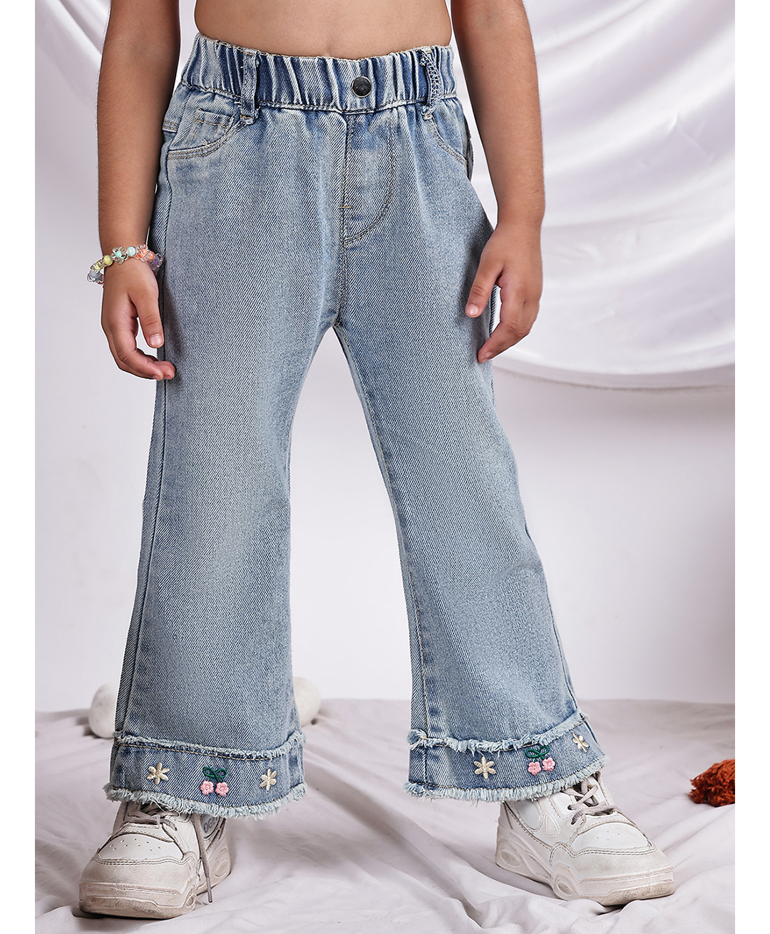 NEUDIS Denim Woven Floral Embroidered Trousers - Blue-picture-26