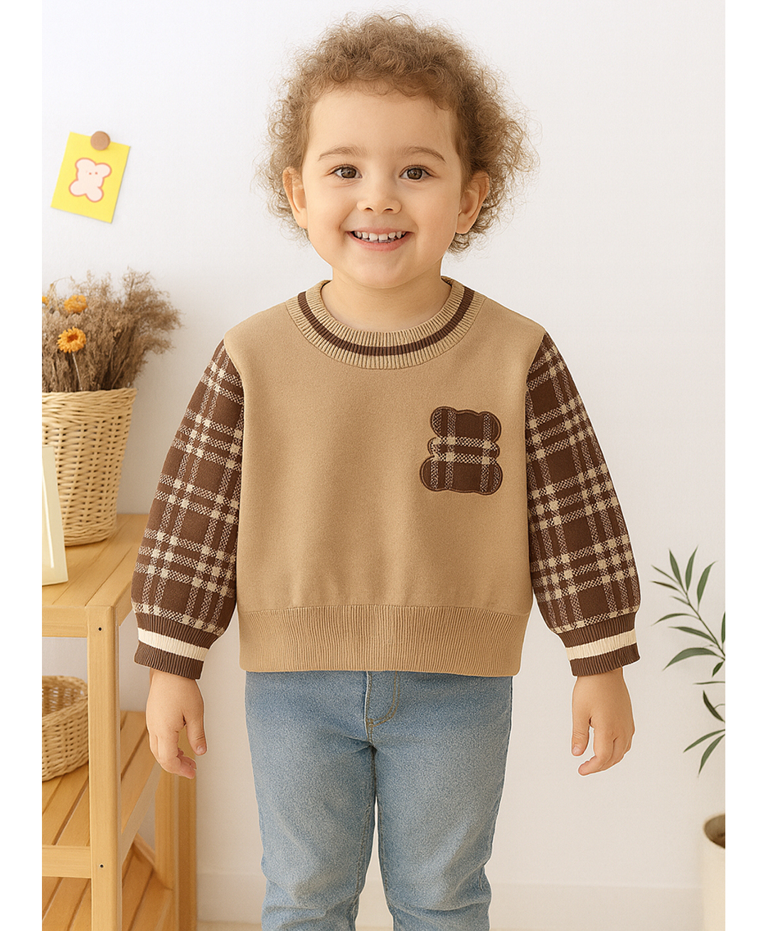 NEUDIS Knit Full Sleeves Bear Designed & Checked Sweater - Brown-picture-17