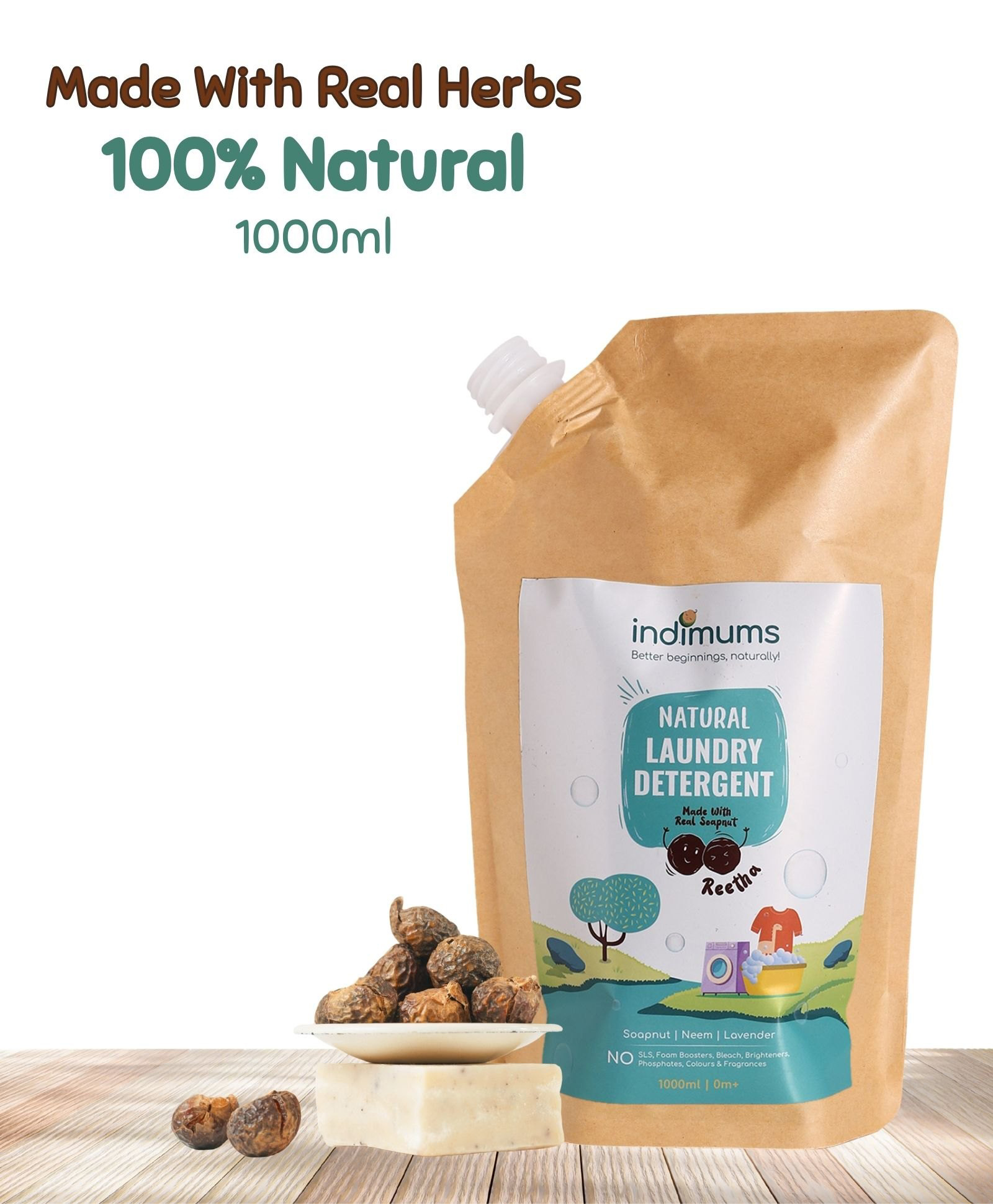 Indimums Natural Baby Laundry Detergent - 1000 ml | Anti-bacterial & Hypoallergenic | Neem & Lavender-image-3