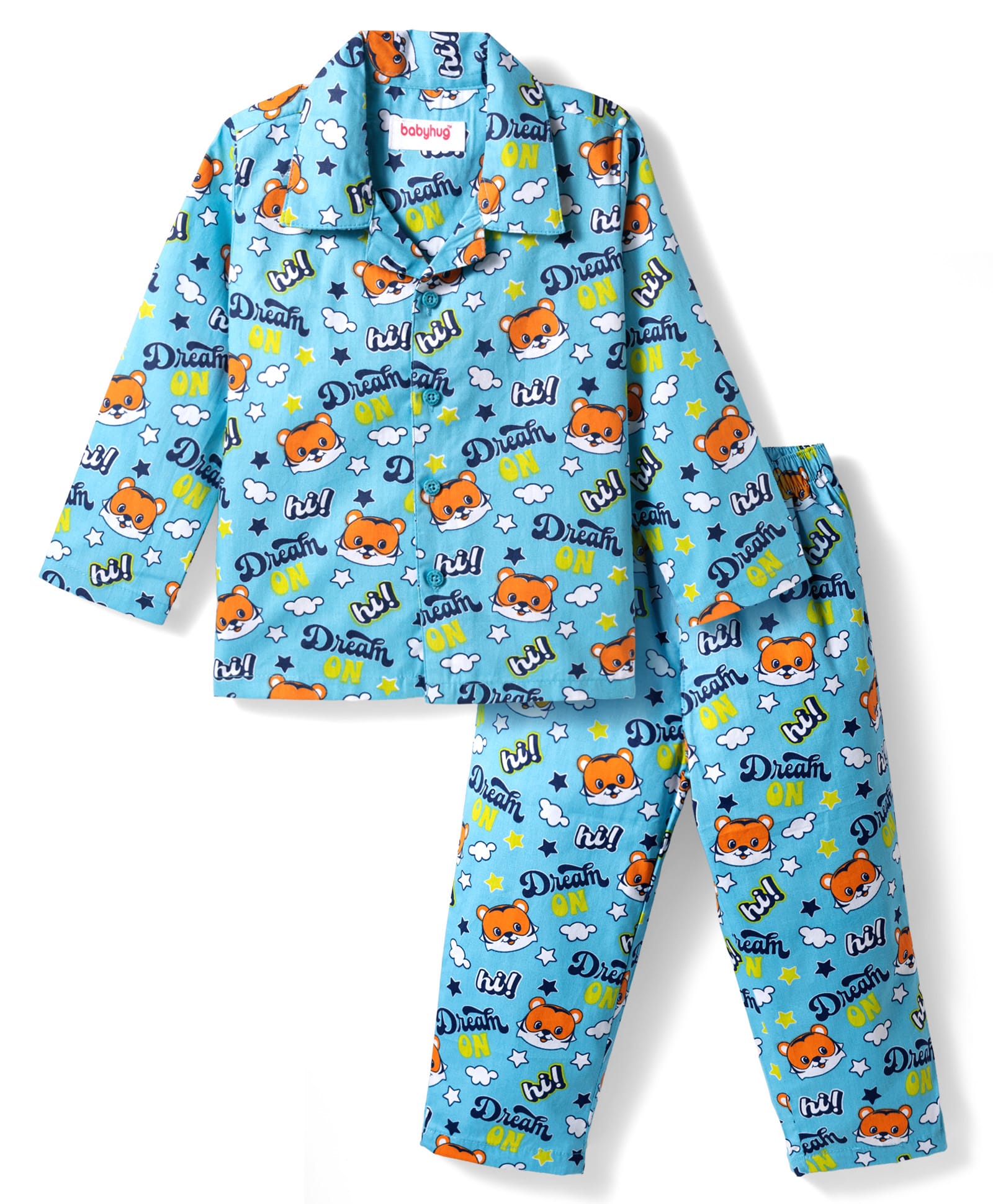 Babyhug Cotton Woven Full Sleeves Co-ord Night Suit With Animal Print - Blue-image-38