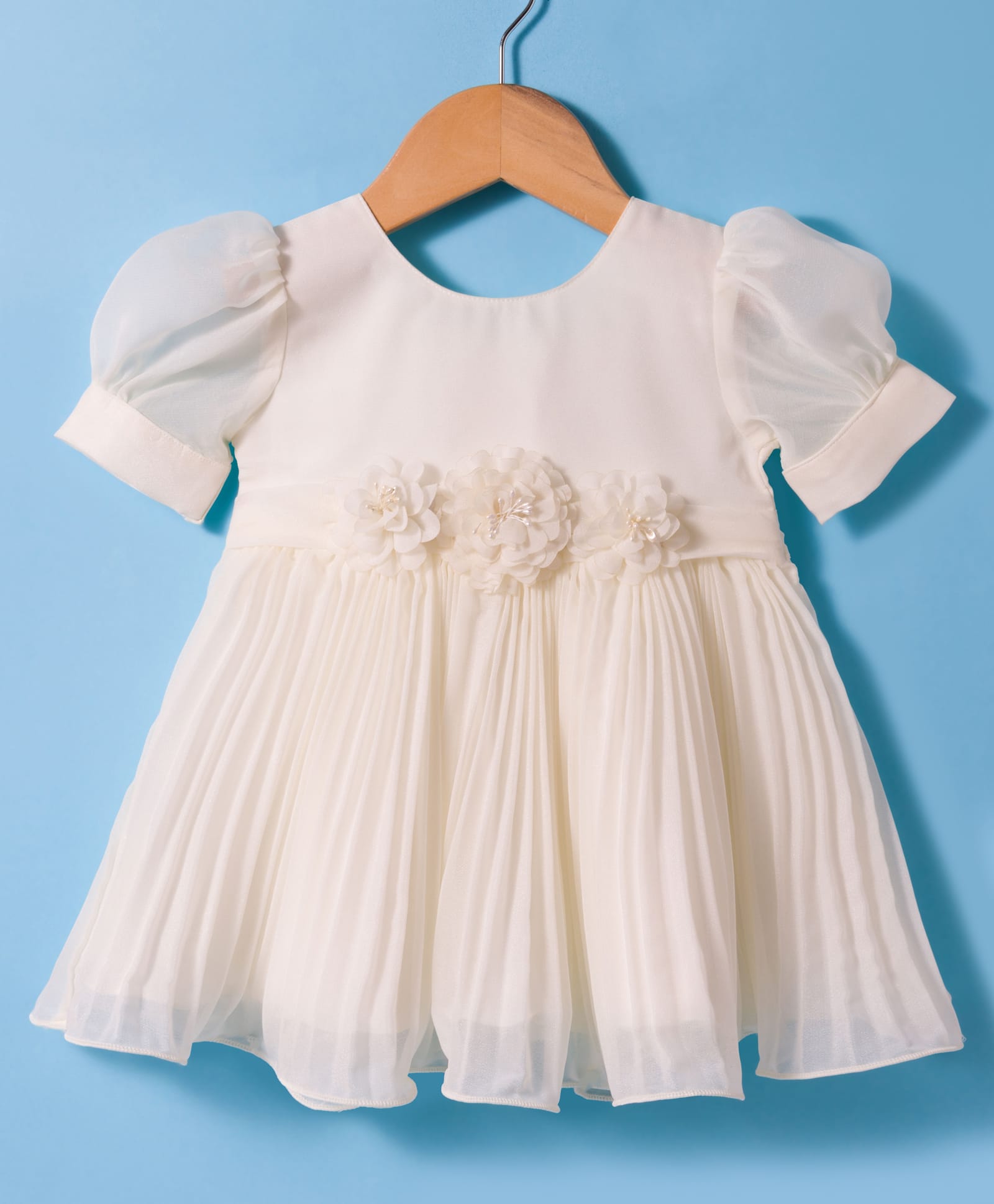 kookie kids india Kookie Kids Georgette Woven Half Sleeves Party Frock With Floral Applique - White-picture-10