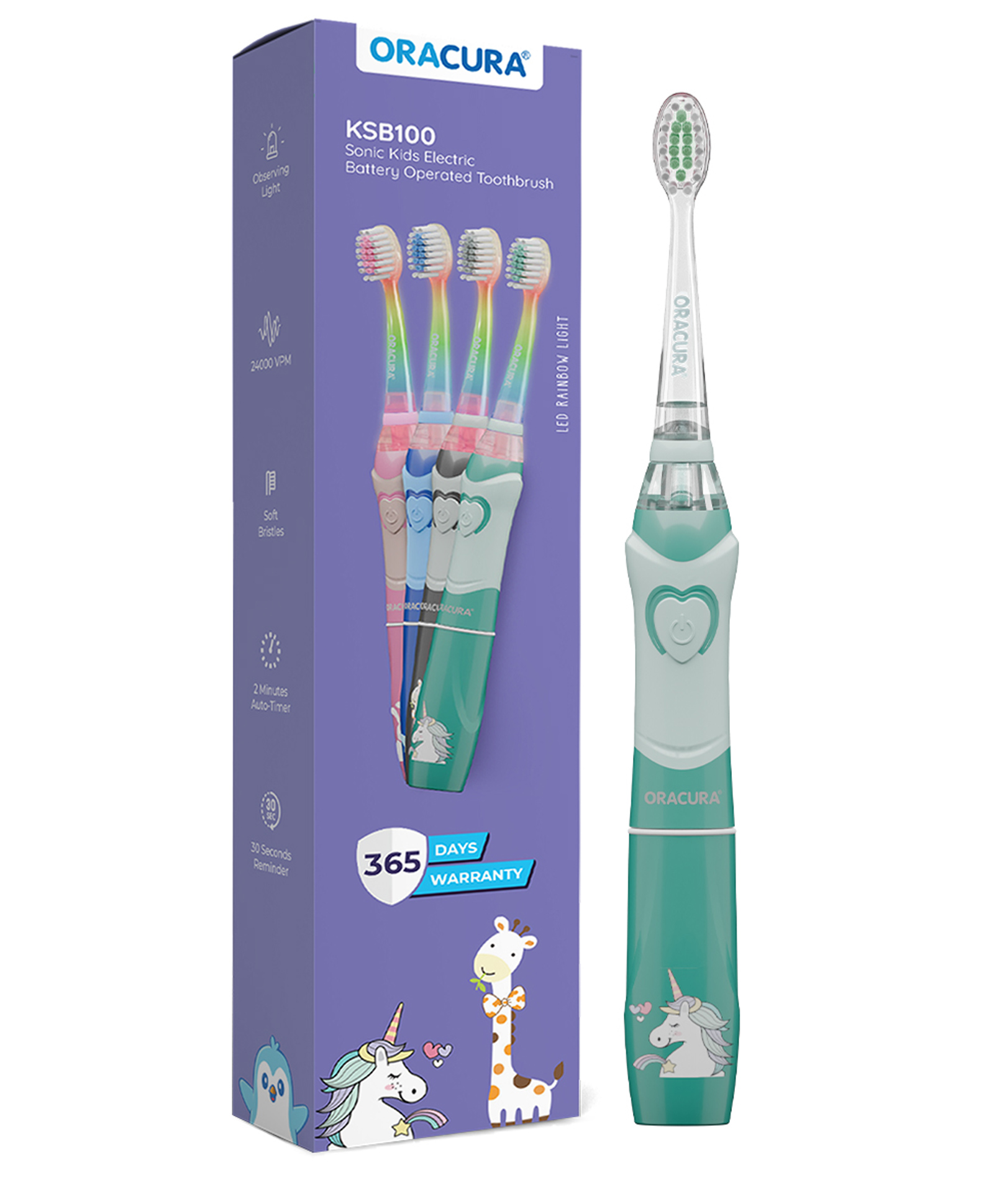 ORACURA KSB100 Kids Sonic Battery Operated Electric Toothbrush - Green-image-9