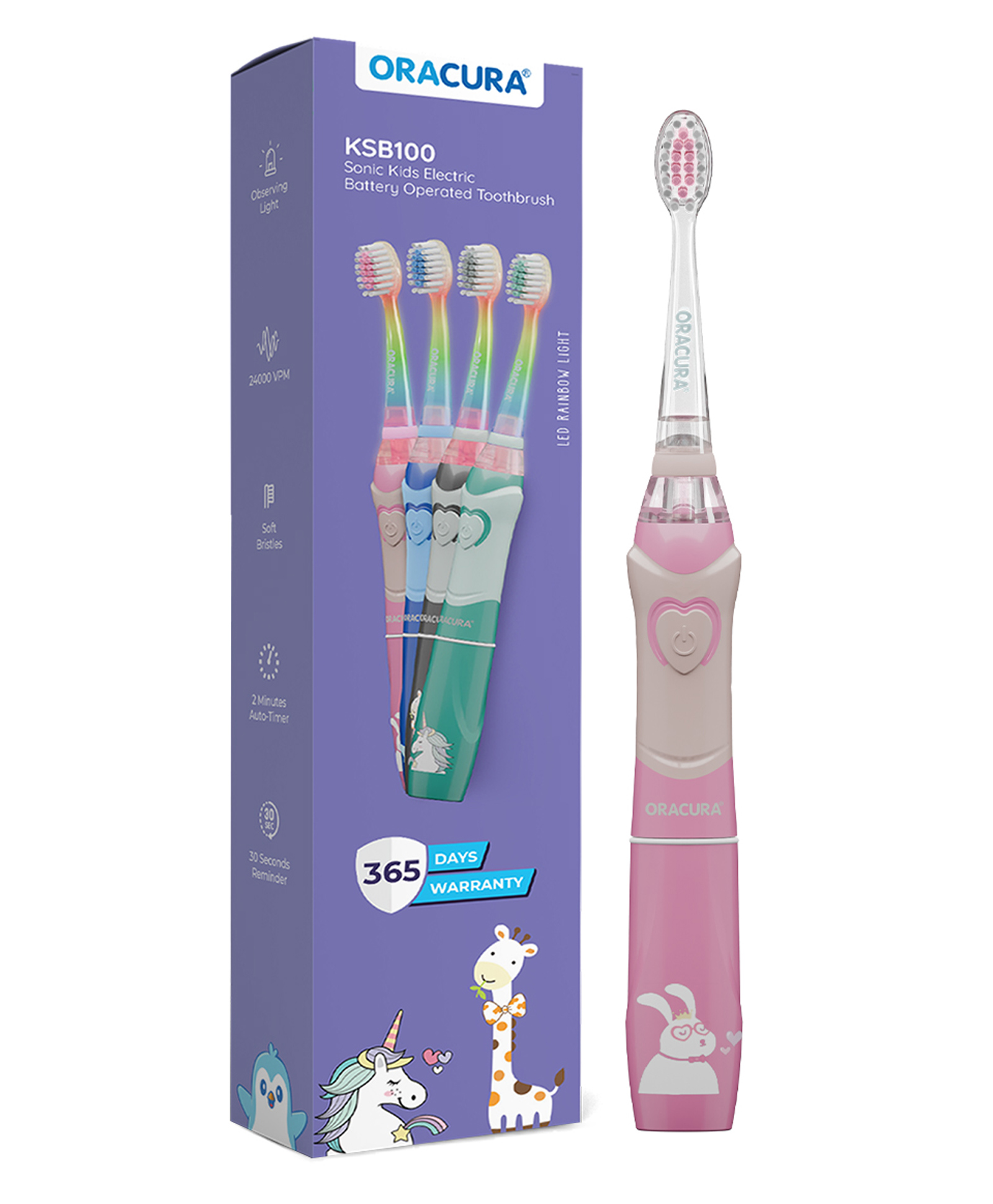 ORACURA KSB100 Kids Sonic Battery Operated Electric Toothbrush - Pink-image-44