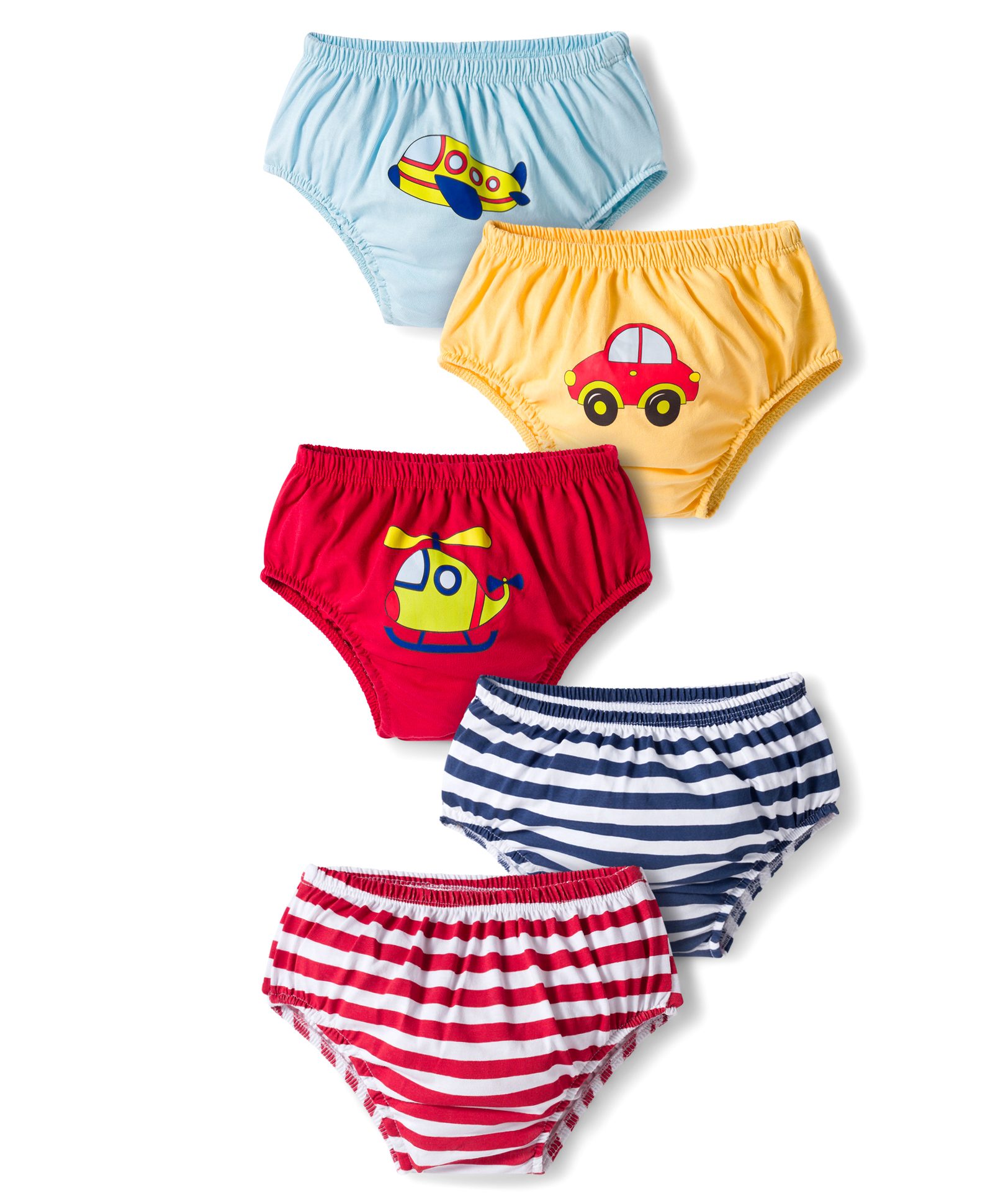 Doodle Poodle 100% Cotton Knit Vehicle Printed Briefs with Stripes Pack Of 5 -Multicolor-image-30