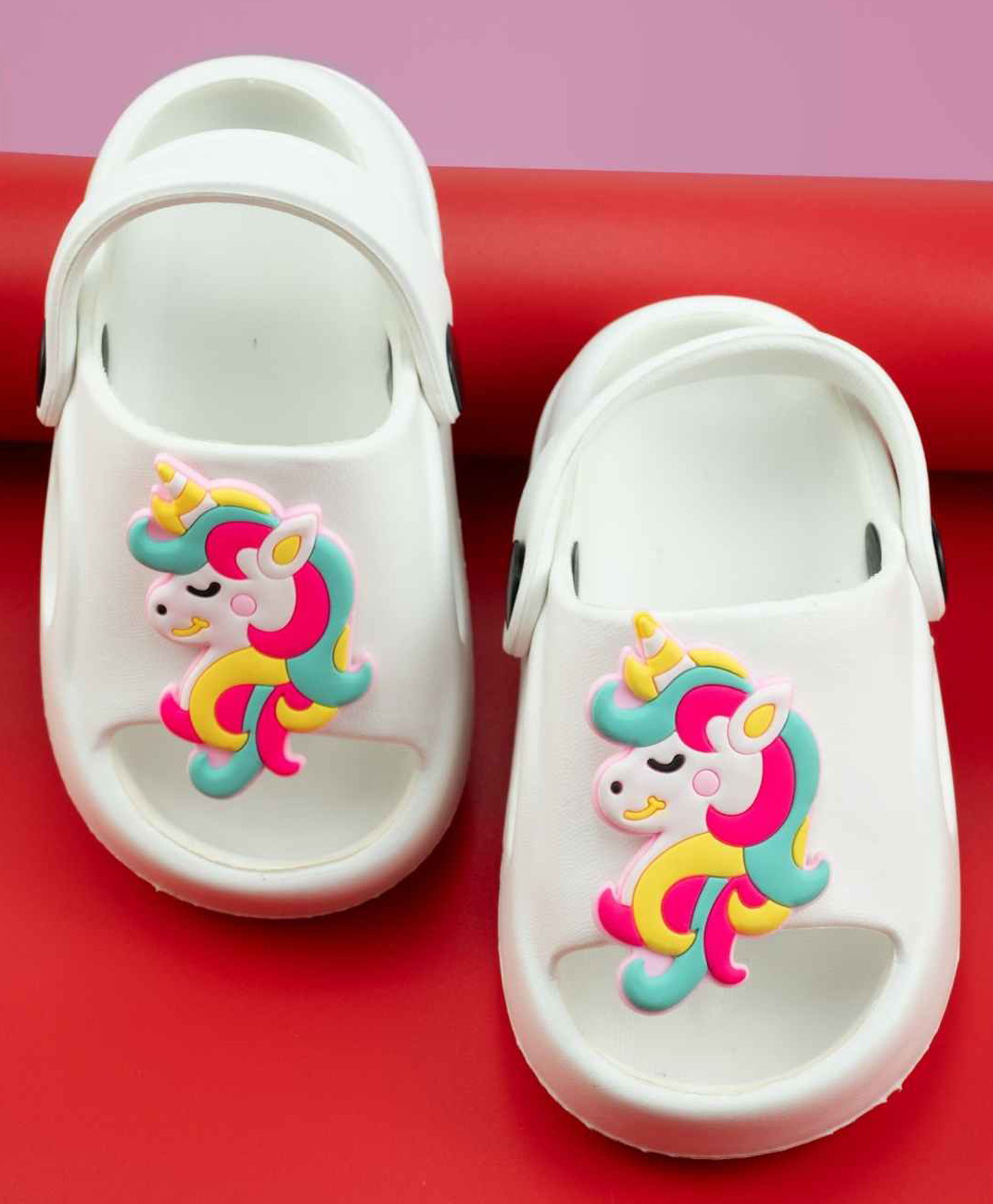 Yellow Bee Unicorn Applique Detailed With Sling Back Clogs - White-image-31