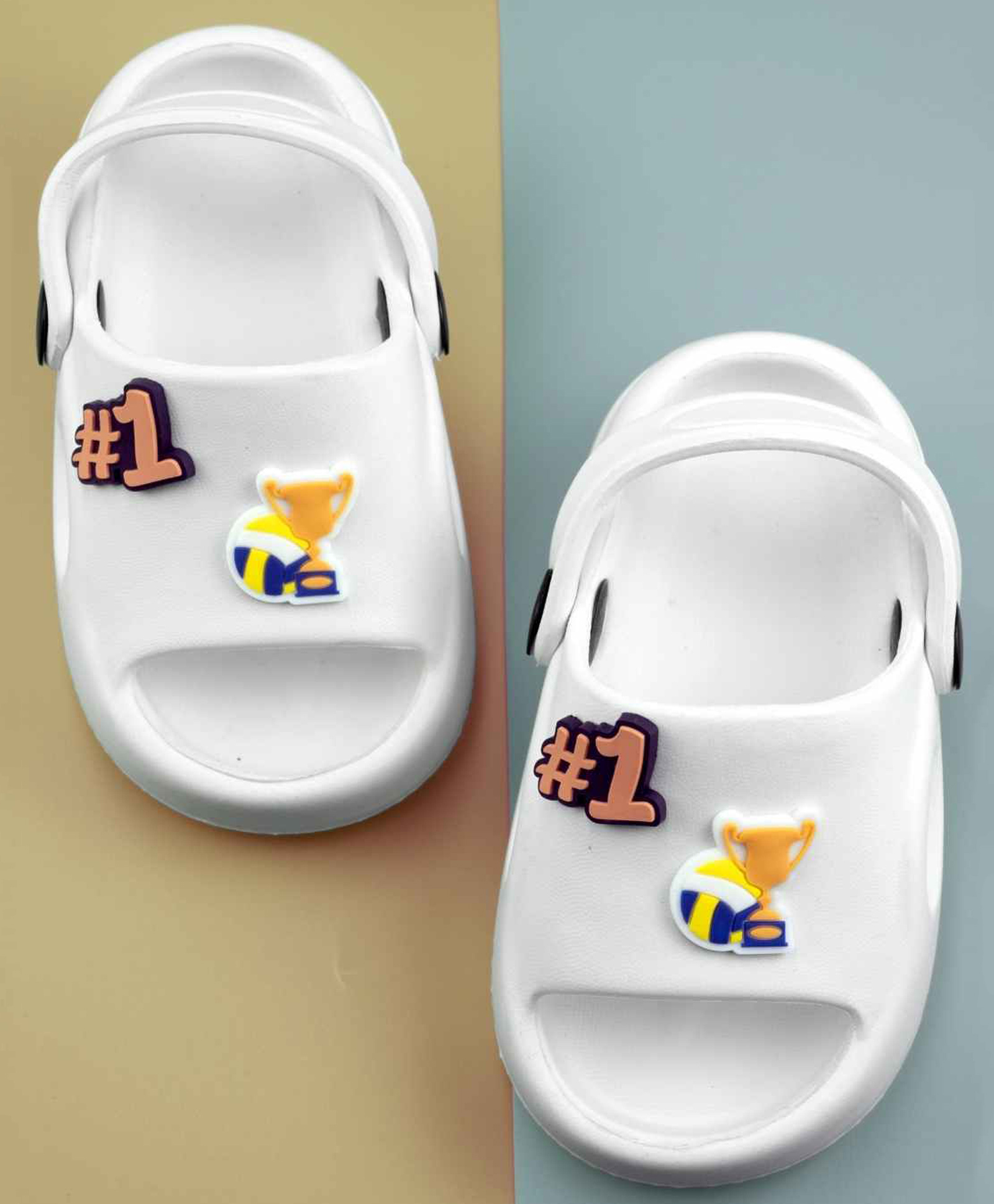 Yellow Bee Trophy Applique Detailed With Sling Back Clogs - White-picture-18