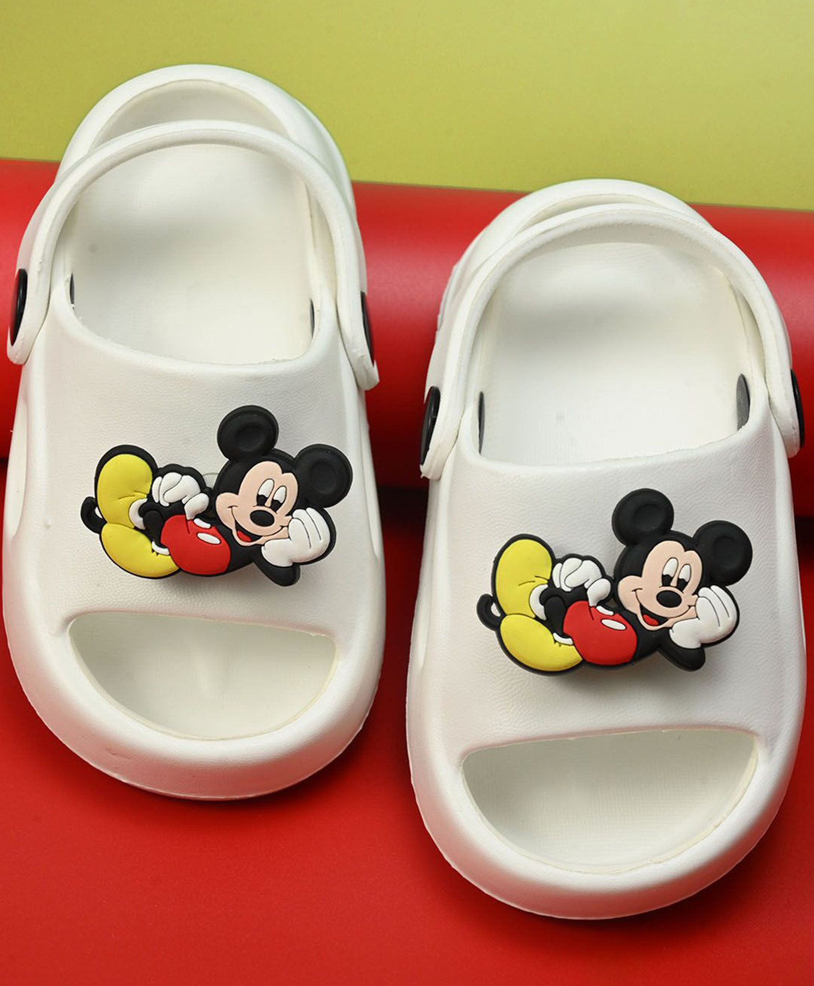 Yellow Bee Solid Back Sling Clogs With Disney Mickey & Friends Featuring Character Rotating Charms - White-picture-29