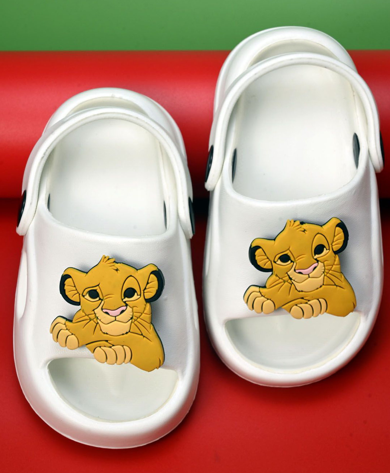 Yellow Bee Solid Back Sling Clogs With Disney Lion King Featuring Simba Rotating Charms - White-picture-17