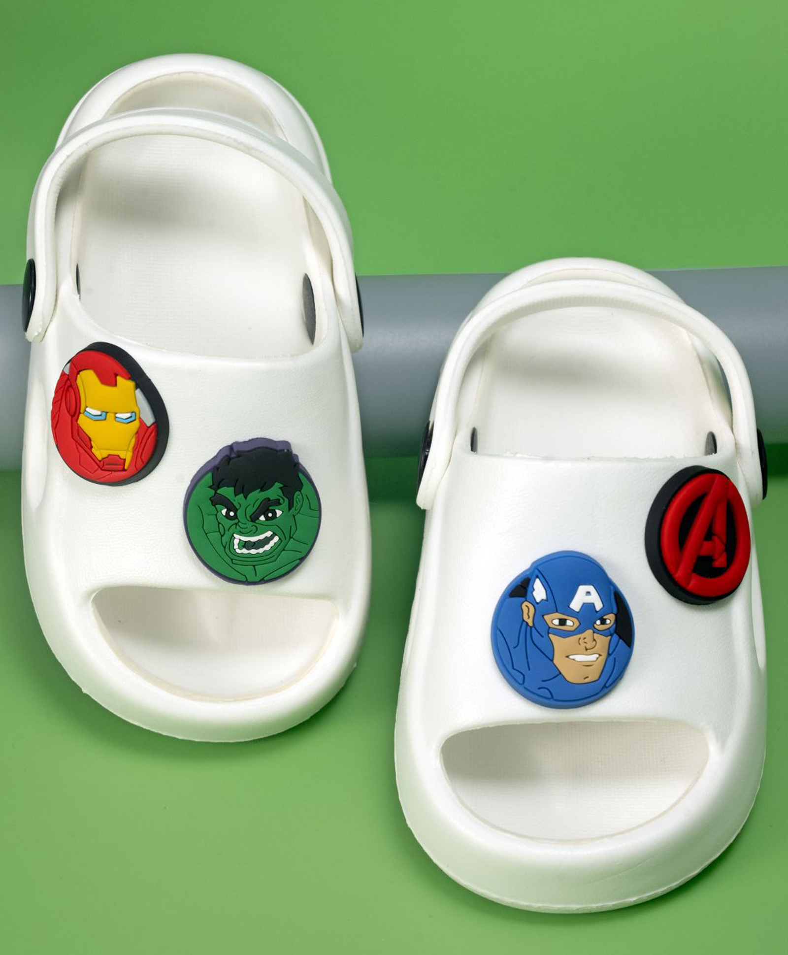 Yellow Bee Marvel Avengers Featuring Characters Applique Detailed Perforated Sling Back Clogs - White-picture-27