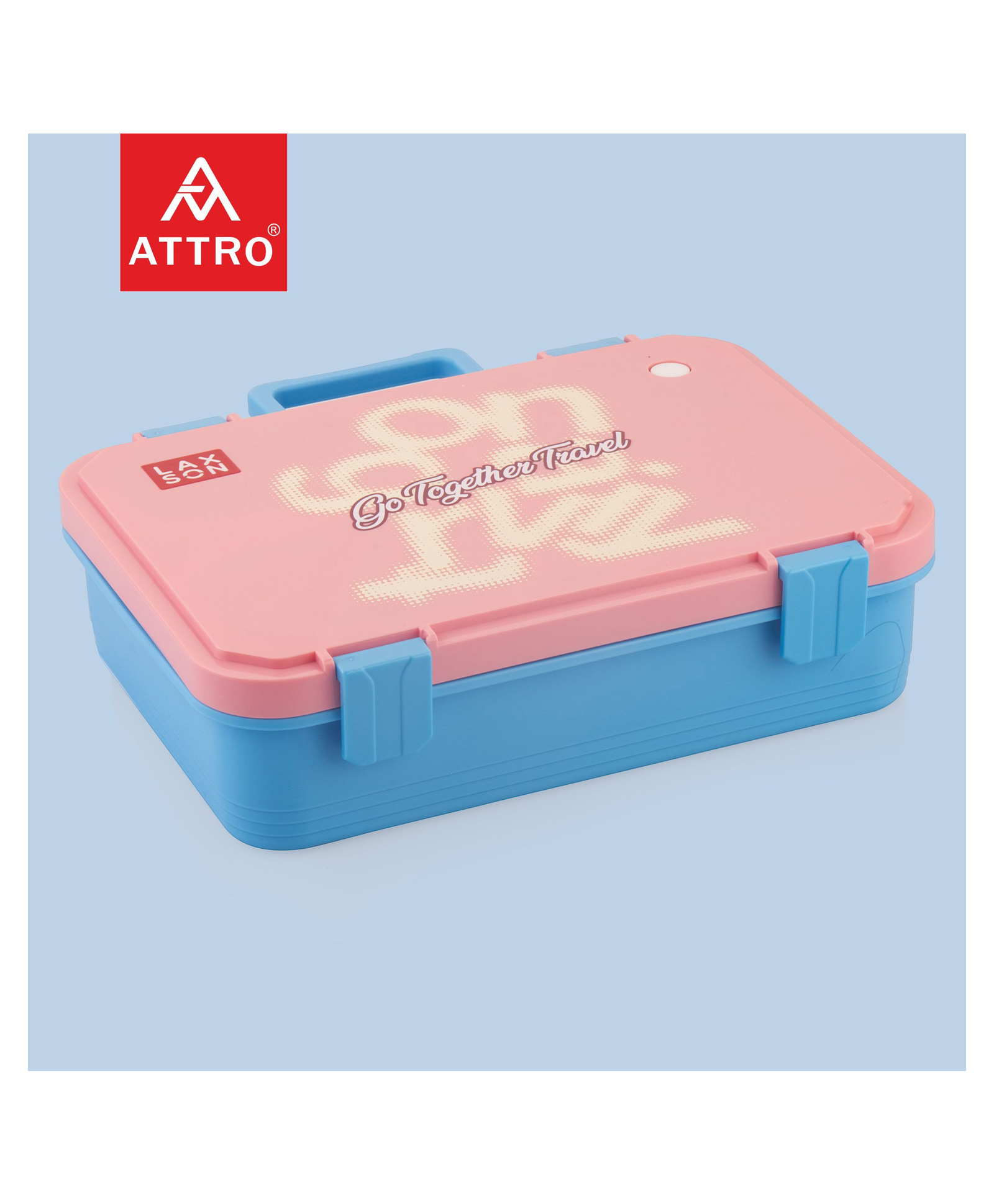 ATTRO Fun Bite Stainless Steel Bento 3 Compartment Lunch Box With Spoon Pink & Blue - 850 ml-picture-28
