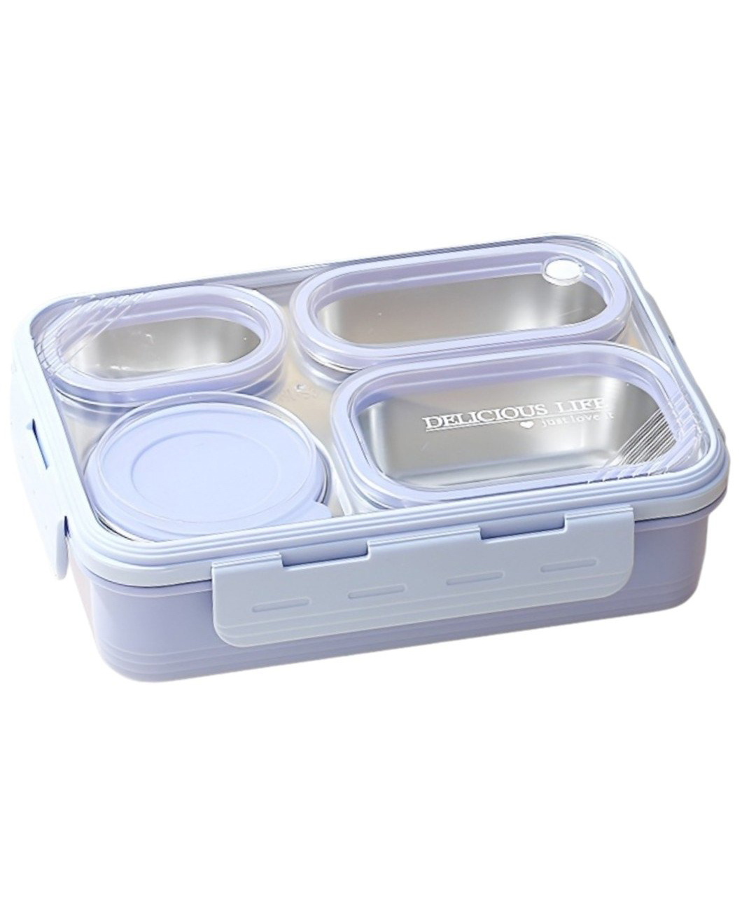 ATTRO Relish Stainless Steel 4 Compartments Lunch Box with Small Bowl Spoon & Chopstick - Lavender-image-45