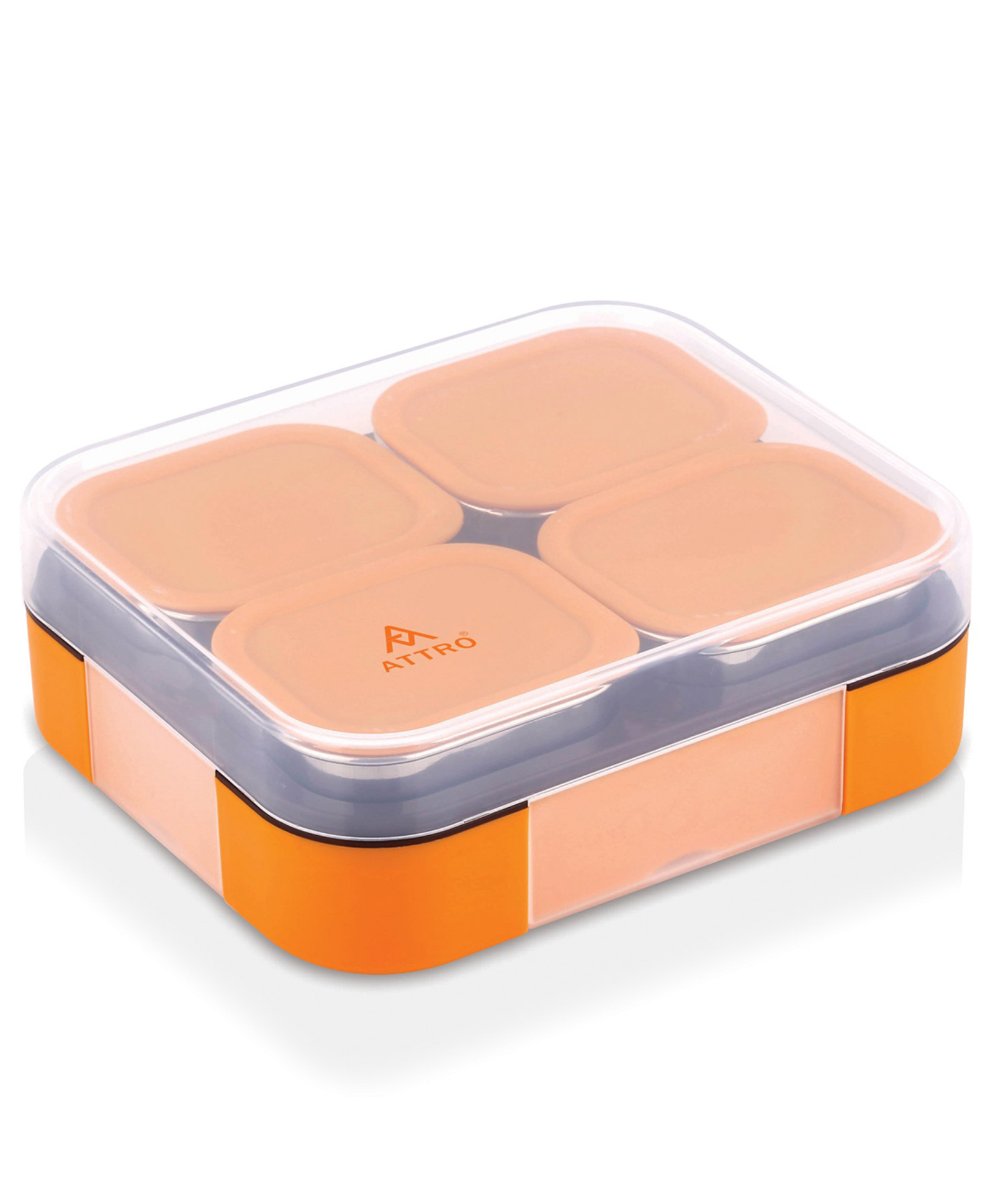 ATTRO Admire 4 Insulated Lunch Box with 4 Stainless Steel Containers and Lids - Orange-picture-10