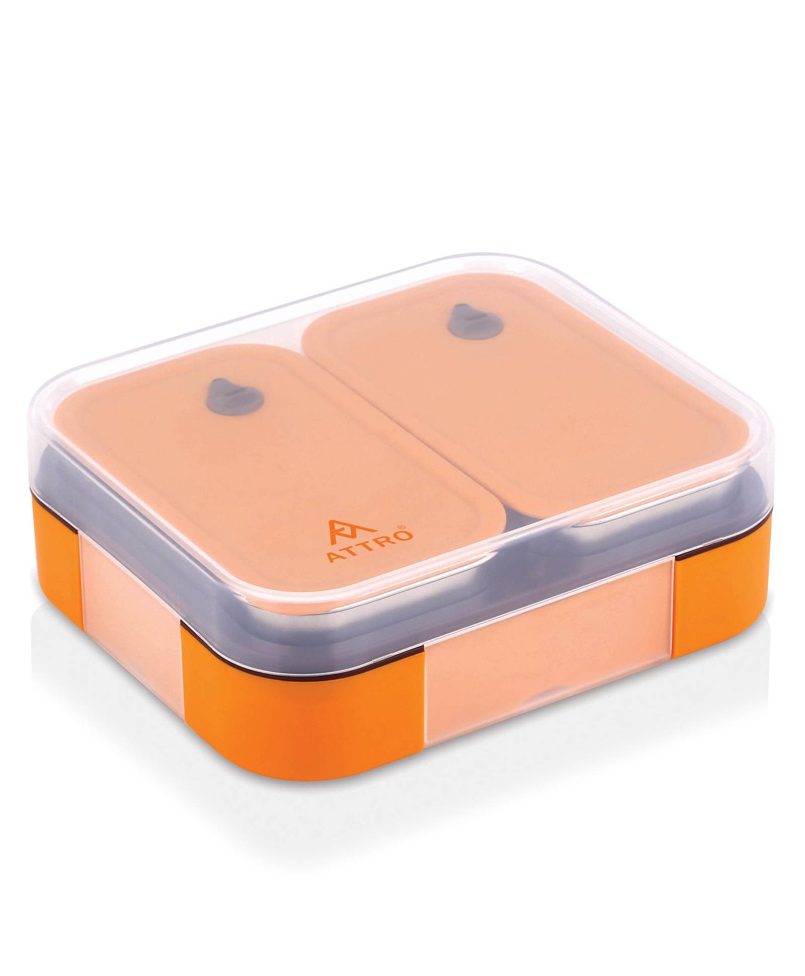 ATTRO Admire 2 Insulated Lunch Box with 2 Stainless Steel Containers with Lids - Orange-picture-1