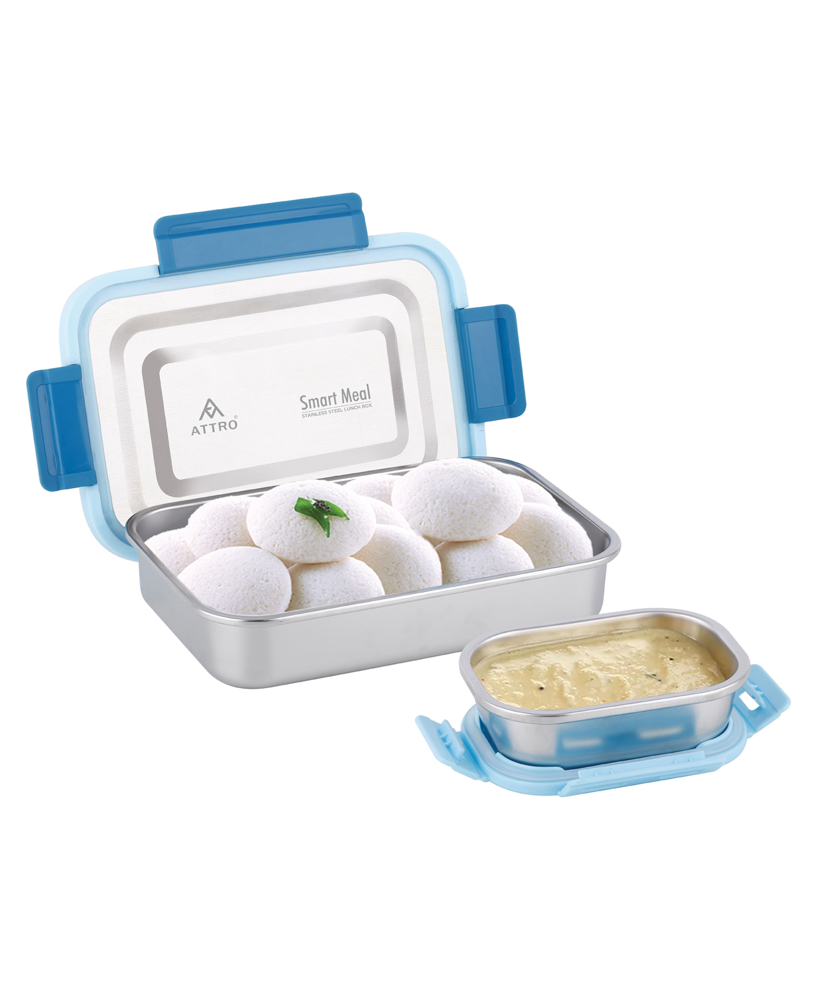 ATTRO Smart Meal Big Stainless Steel Lunch Box Airtight with Small Container - Blue-image-8