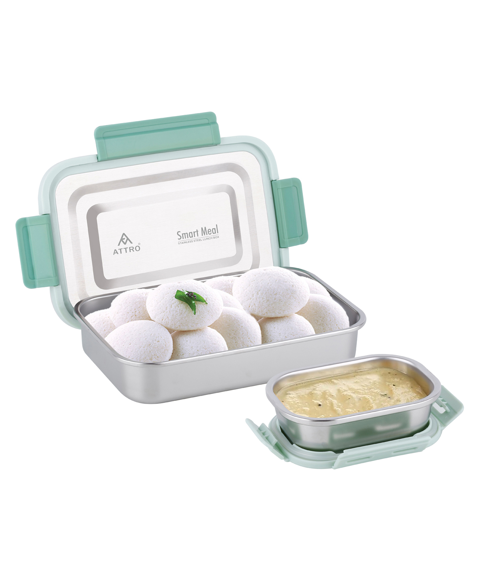 ATTRO Smart Meal Big Stainless Steel Lunch Box Airtight with Small Container - Green-image-7