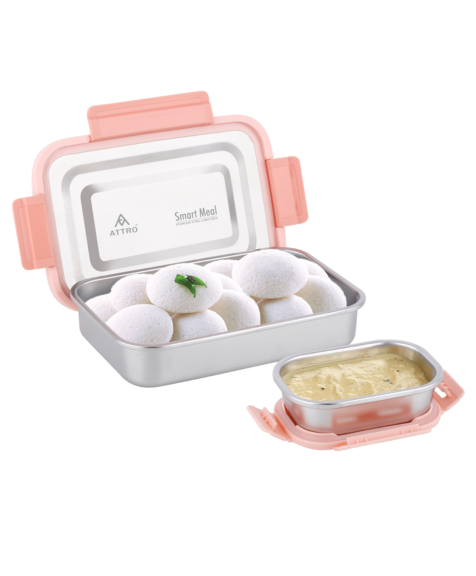 ATTRO Smart Meal Big Stainless Steel Lunch Box Airtight with Small Container - Peach-picture-42