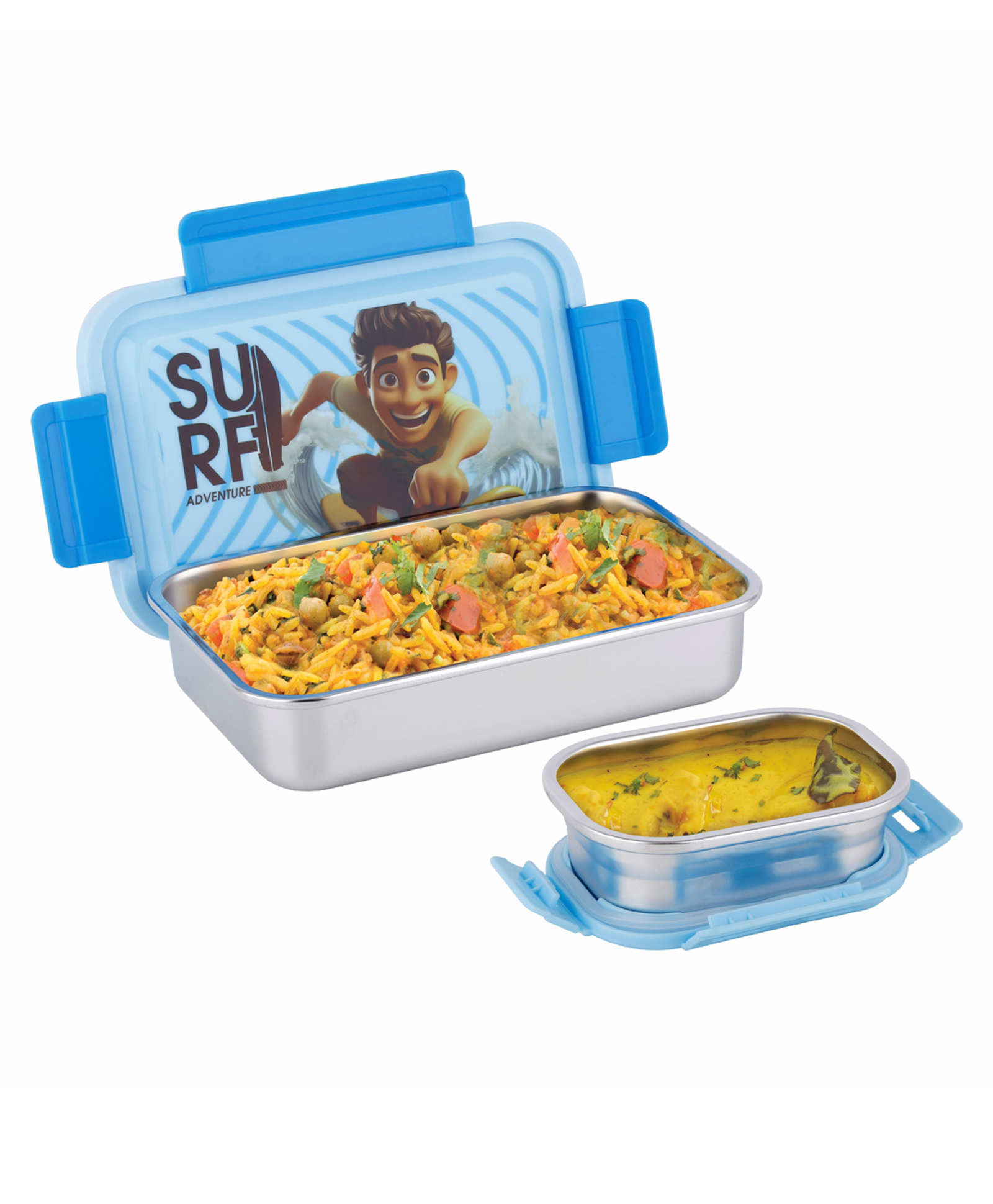 ATTRO Nutri Meal Kids Stainless Steel Lunch Box Airtight with Small Container - Blue-picture-14