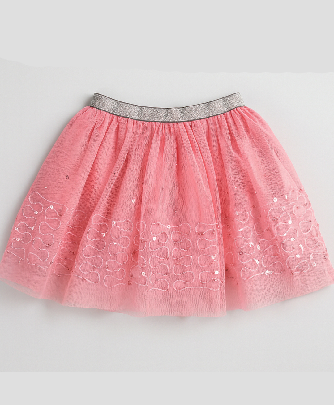 KIDSDEW Net Woven Sequins Embellished & Thread Work Embroidered Skirt - Pink-picture-24