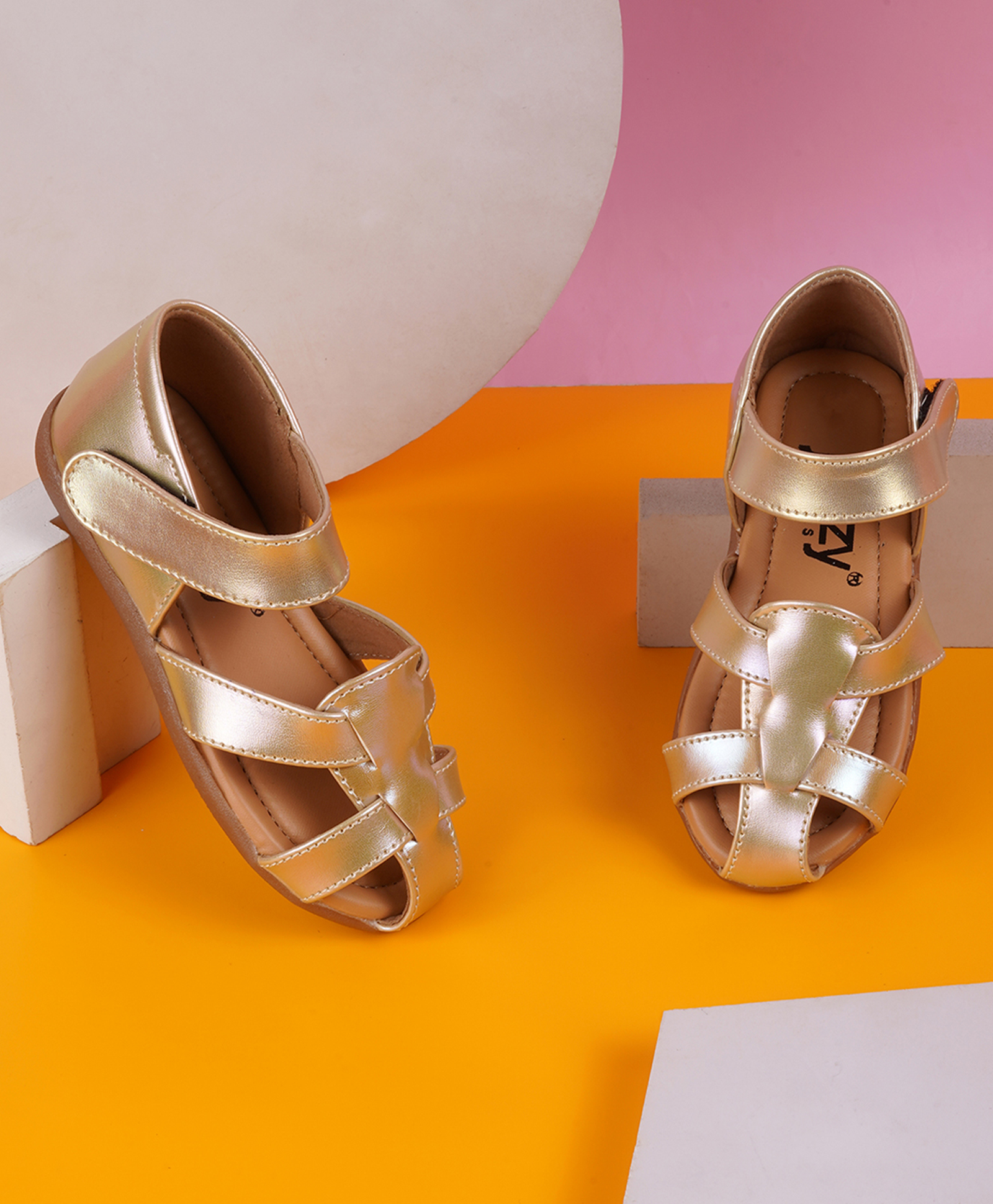 Jazzy Juniors Glossy Finished Velcro Closure Gladiator Sandals - Gold-picture-18