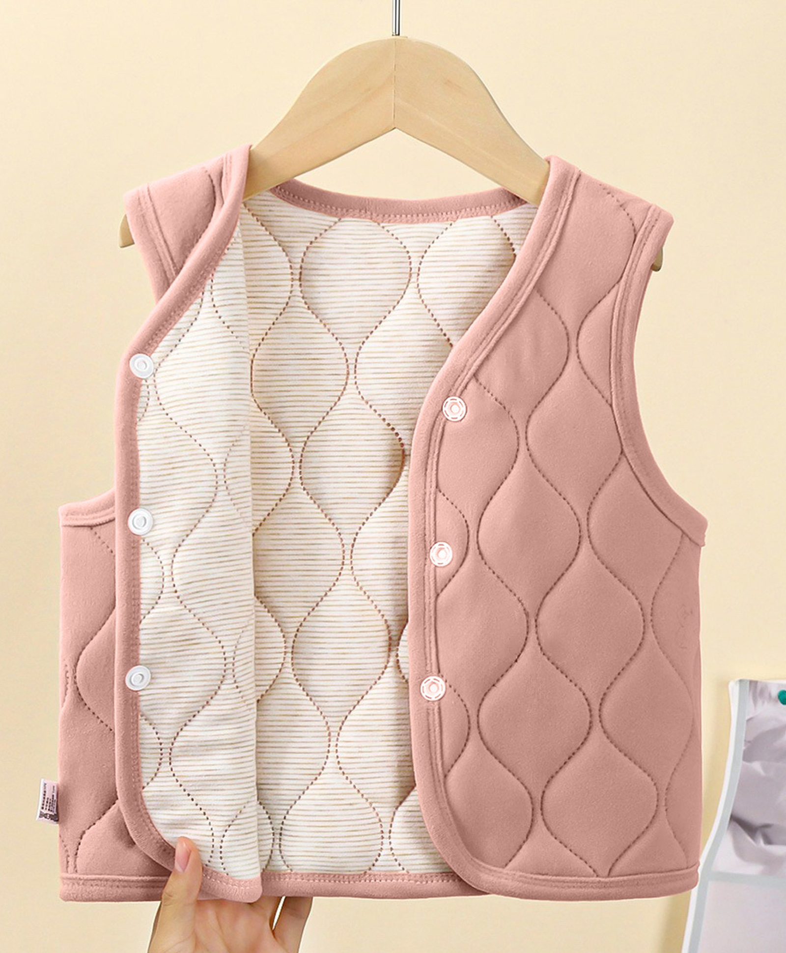 Babymoon Woven Sleeveless Self Design Sweater Jacket - Pink-image-6
