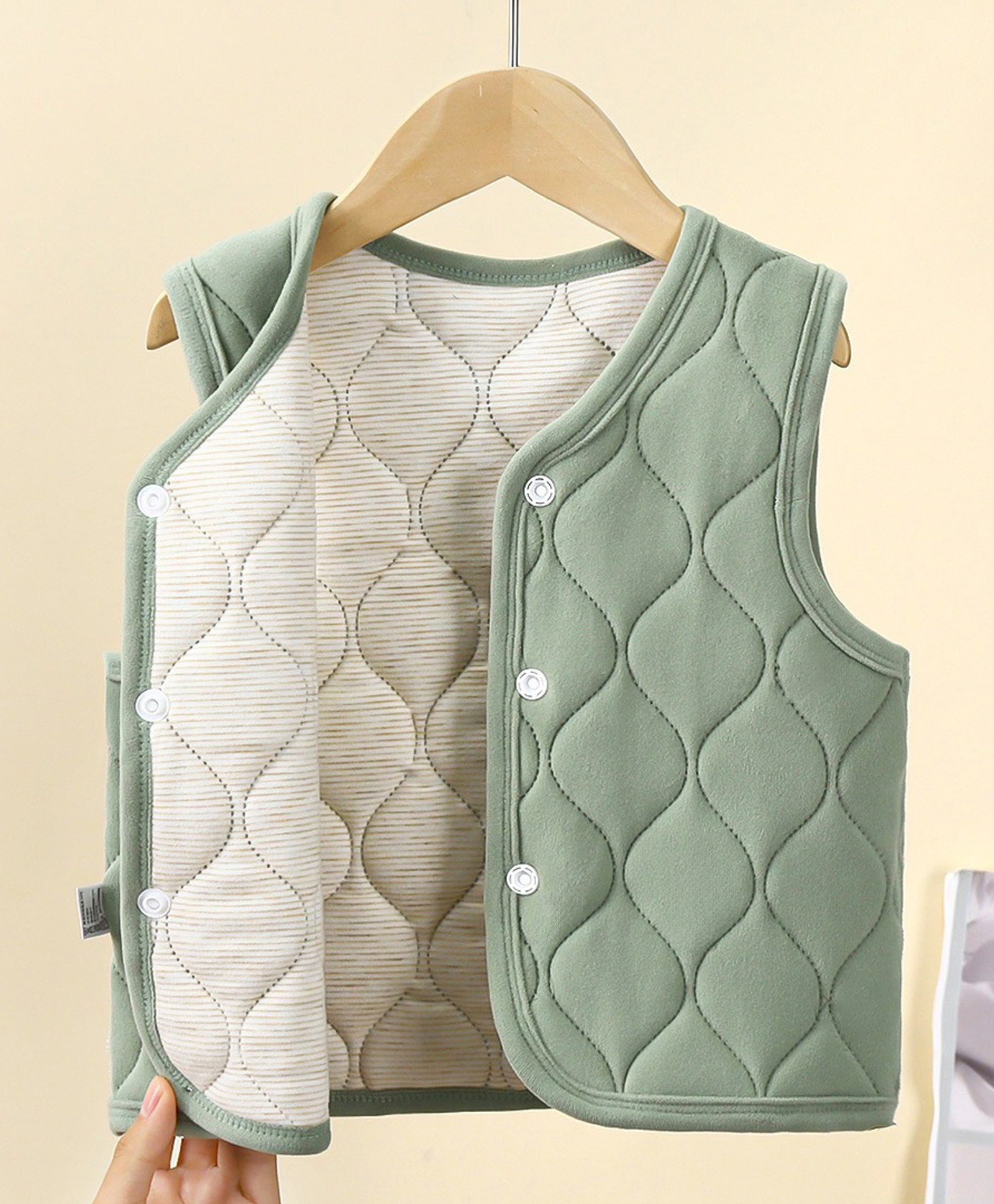 Babymoon Woven Sleeveless Self Design Sweater Jacket - Green-image-47
