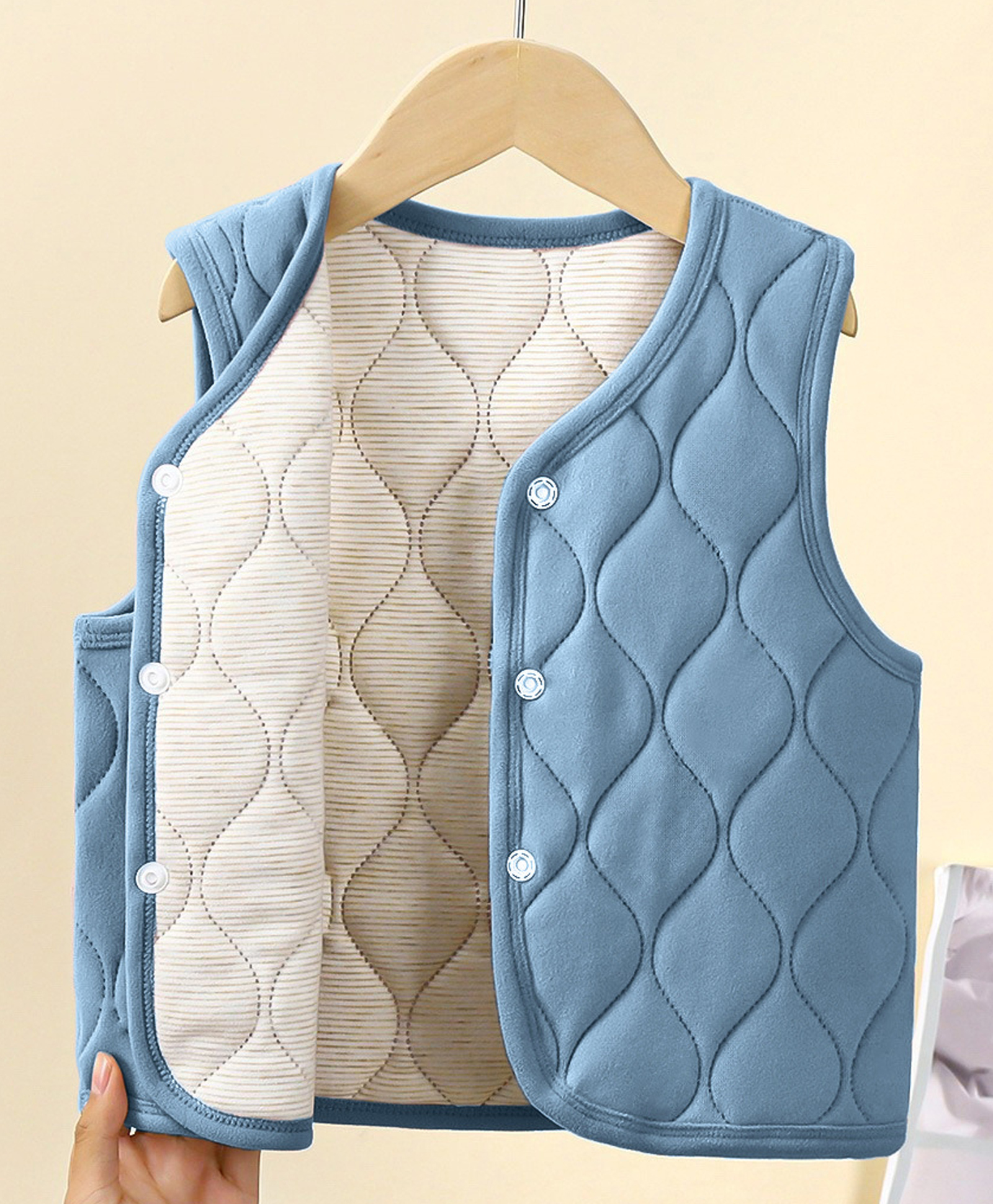 Babymoon Woven Sleeveless Self Design Sweater Jacket - Blue-image-48