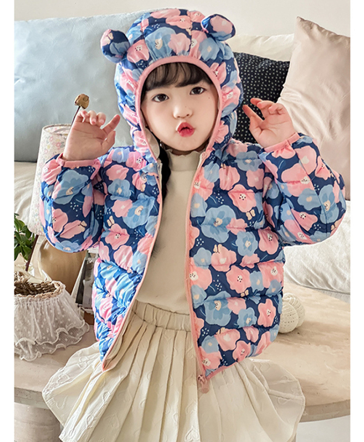 Babymoon Woven Full Sleeves Floral Printed Winter Padded Hooded Jacket - Blue & Pink-picture-19
