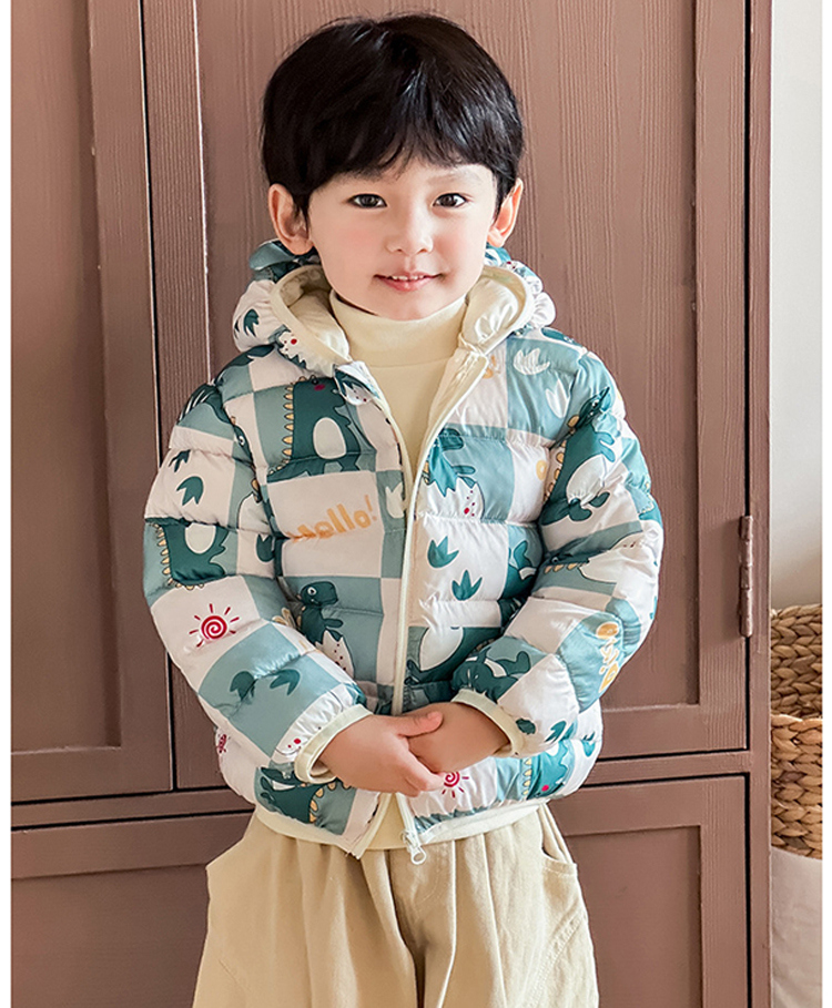 Babymoon Woven Full Sleeves Dinosaur Printed Winter Hooded Padded Jacket - Green-picture-10