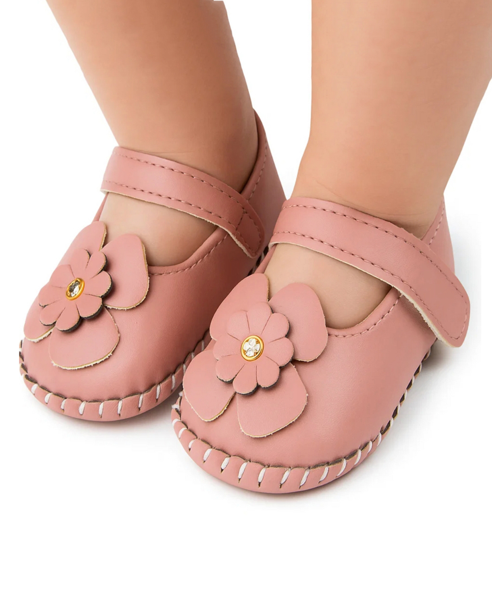 Neska Moda Floral Applique Detailed Velcro Closure Mary Jane Ballerinas - Peach-image-41